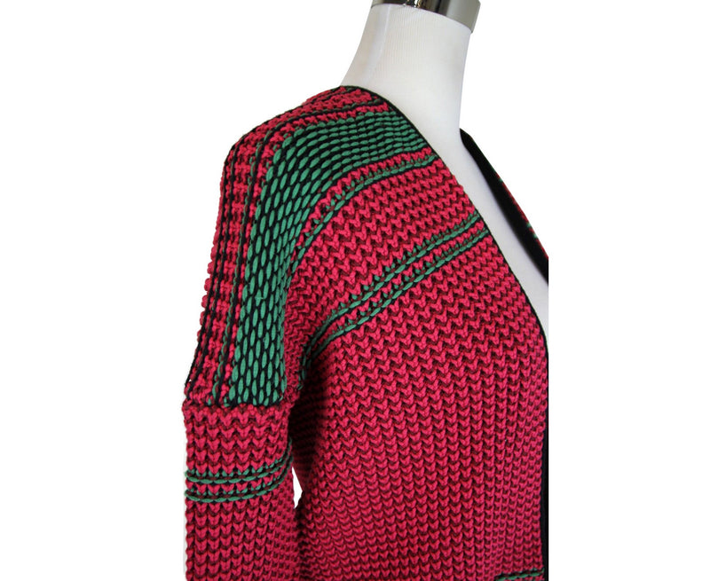 Maje Women's Black Detail Hot Pink / Burgendy / Green Cotton Polyester Cardigan Jacket