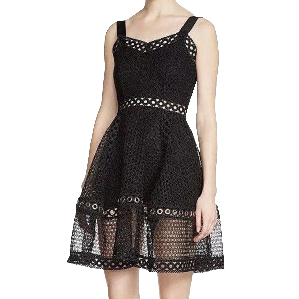 Maje Women's Fit / Flare Black Polyester Lace Eyelet Trim Dress (3)