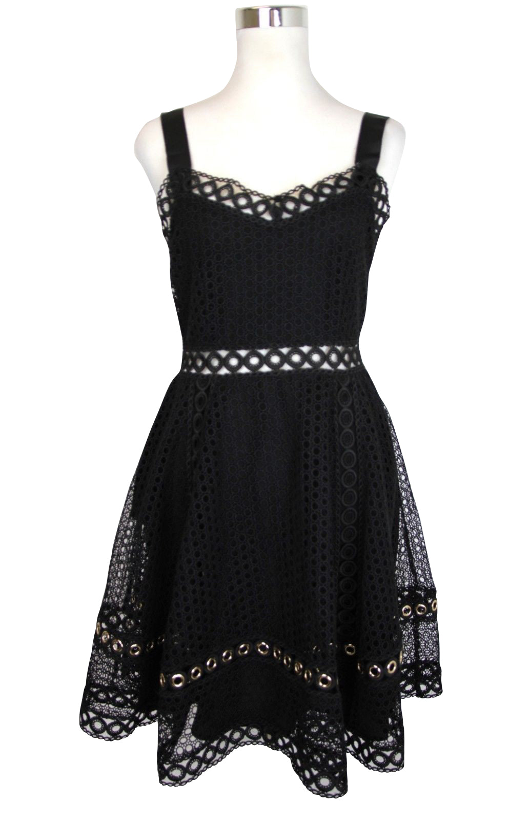 slim fit dress slacks Maje Women's Fit / Flare Black Polyester Lace Eyelet Trim Dress (3)