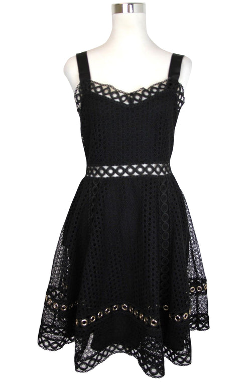 Maje Women's Fit / Flare Black Polyester Lace Eyelet Trim Dress (3)