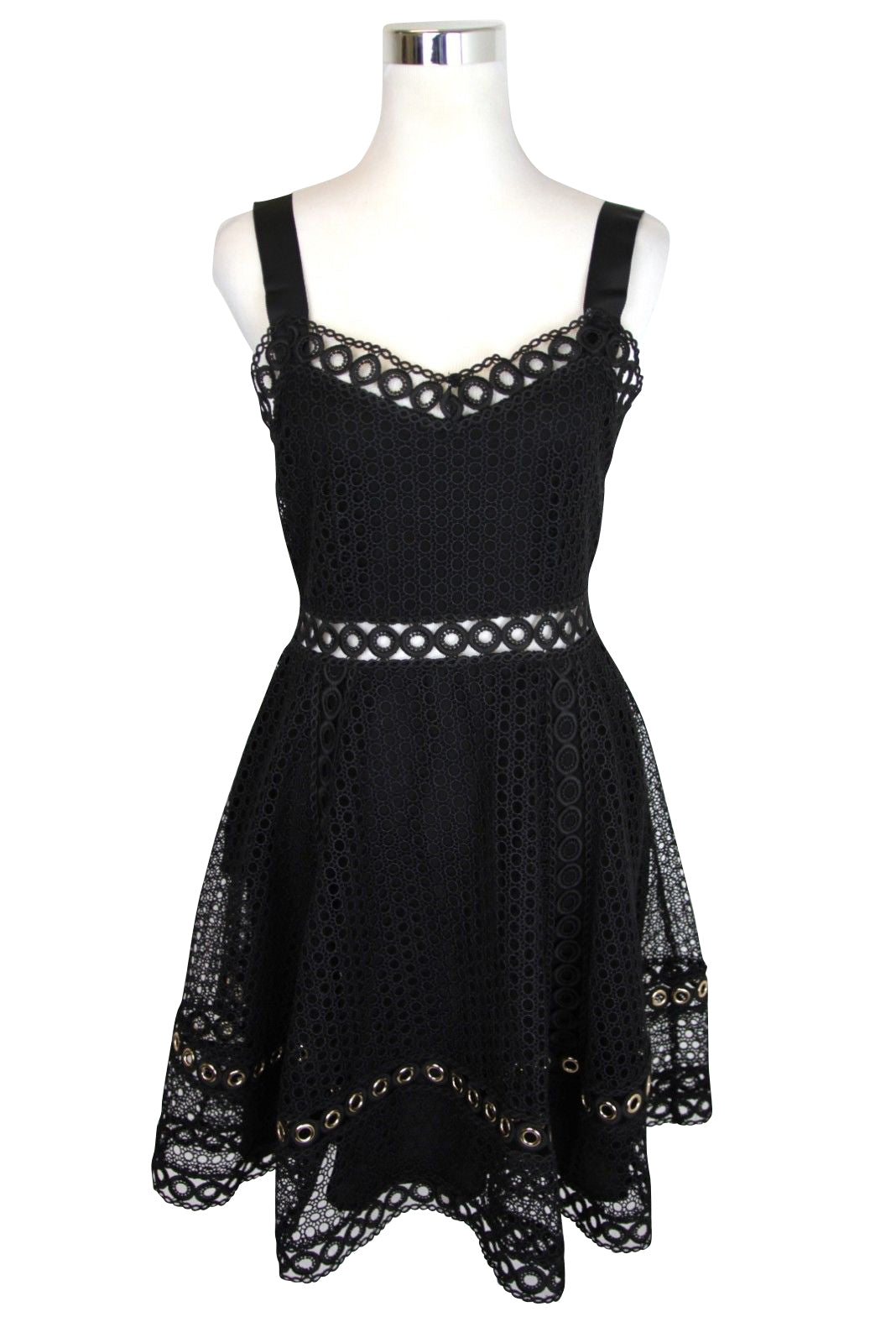 Maje Women's Fit / Flare Black Polyester Lace Eyelet Trim Dress (3)