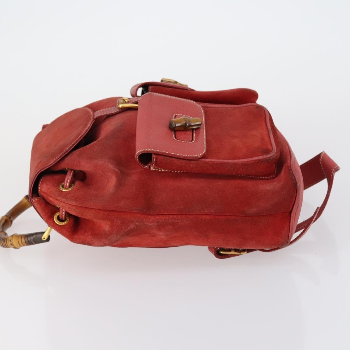 Gucci Vintage Bamboo Suede Red Suede Backpack Bag (Pre-Owned)