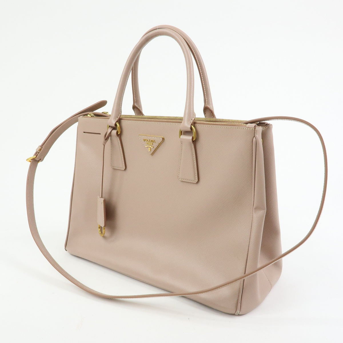 Prada Galliera Saffiano Leather With Applique Pink Leather Handbag (Pre-Owned)