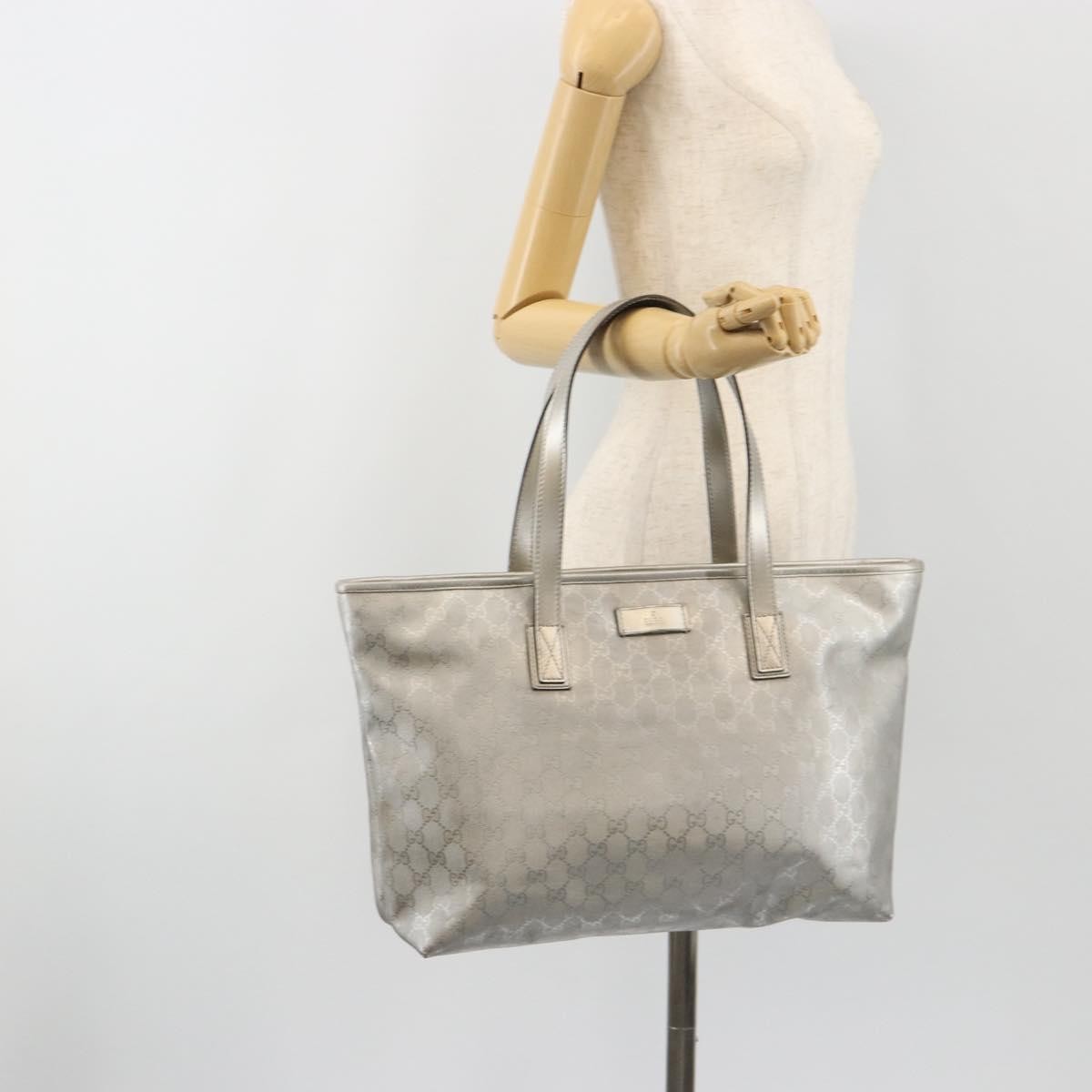 Gucci Plus Tote Gg Imprime Silver Canvas Tote Bag Bag (Pre-Owned)