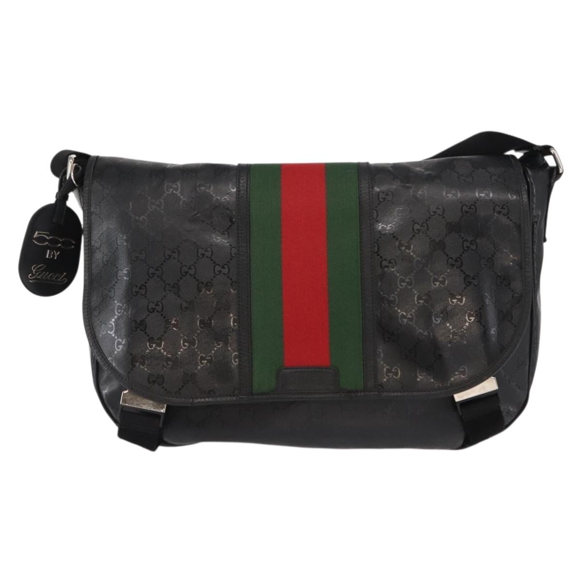 Gucci 500 Web Double Buckle Messenger Gg Imprime Black Canvas Shoulder Bag Bag (Pre-Owned)