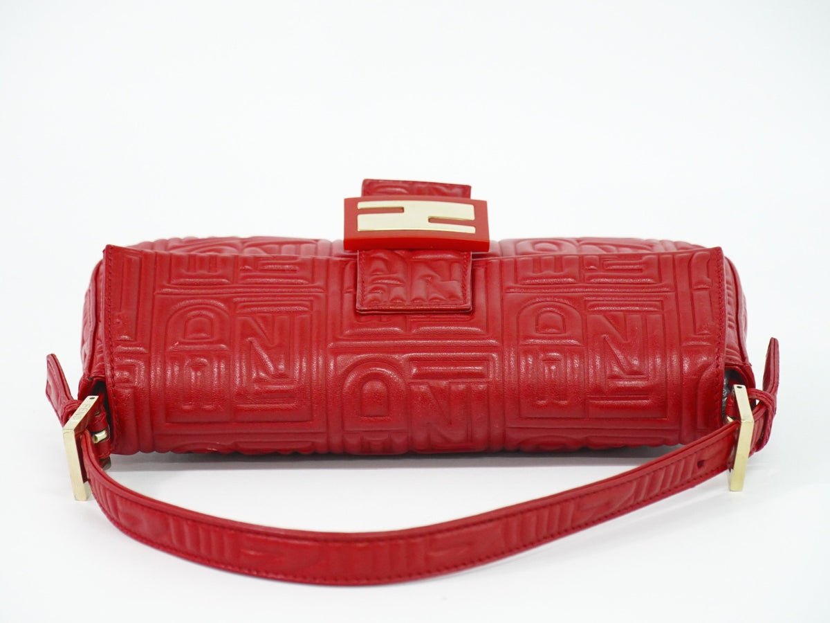 Fendi Mamma Baguette Leather Red Leather Handbag (Pre-Owned)