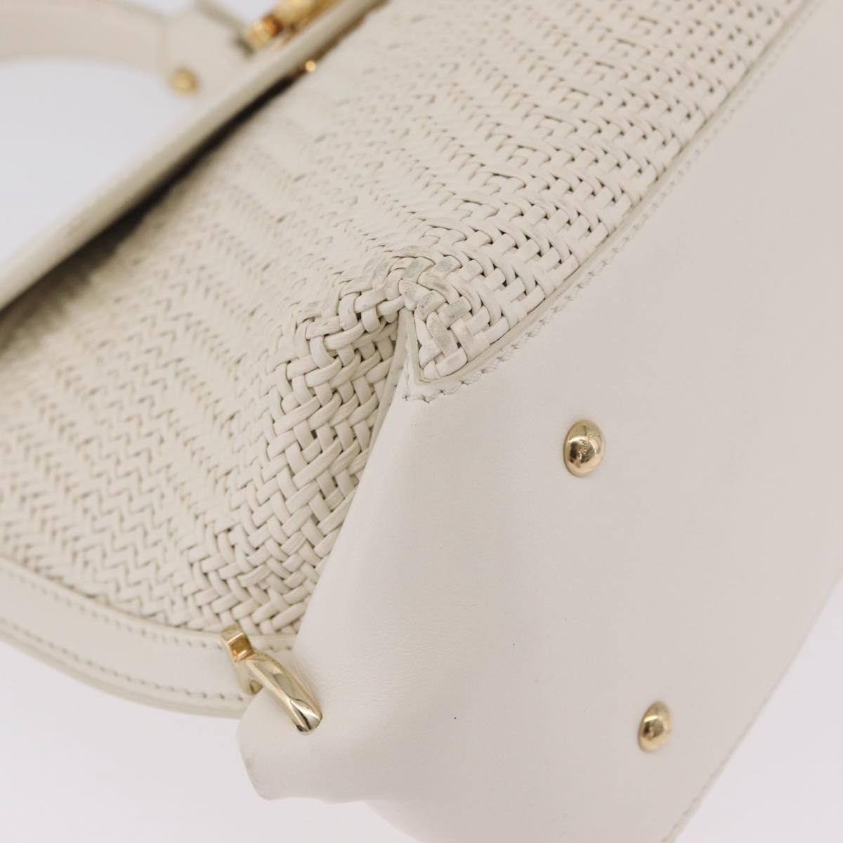 Salvatore Ferragamo Sofia Satchel Woven Leather White Leather Handbag (Pre-Owned)