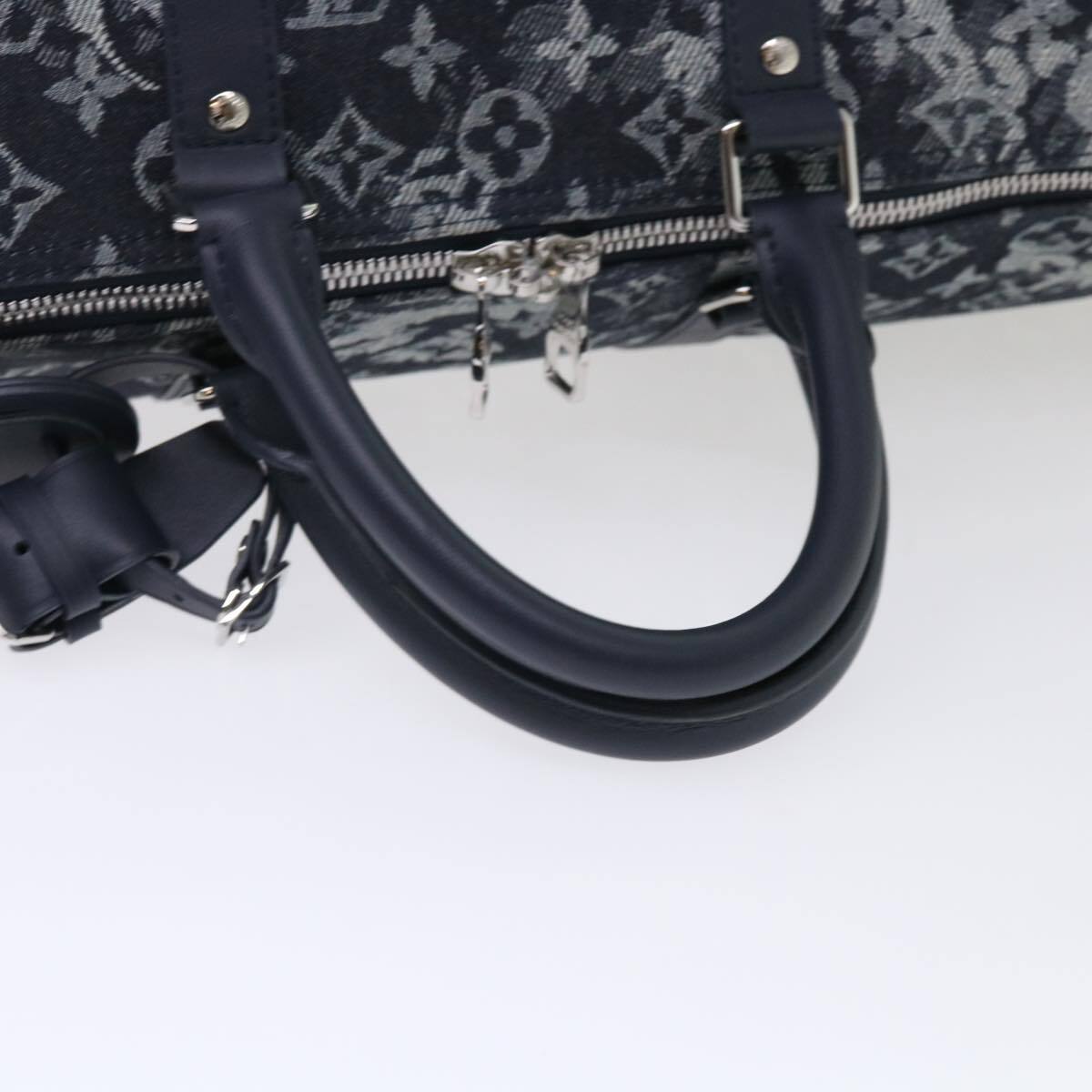 Louis Vuitton Keepall Bandouliere Monogram Tapestry Canvas Navy Canvas Bag (Pre-Owned)