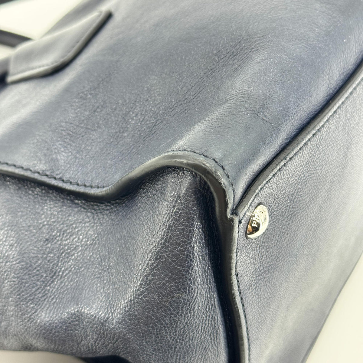 Prada Twin Pocket Convertible Leather Navy Leather Tote Bag Bag (Pre-Owned)