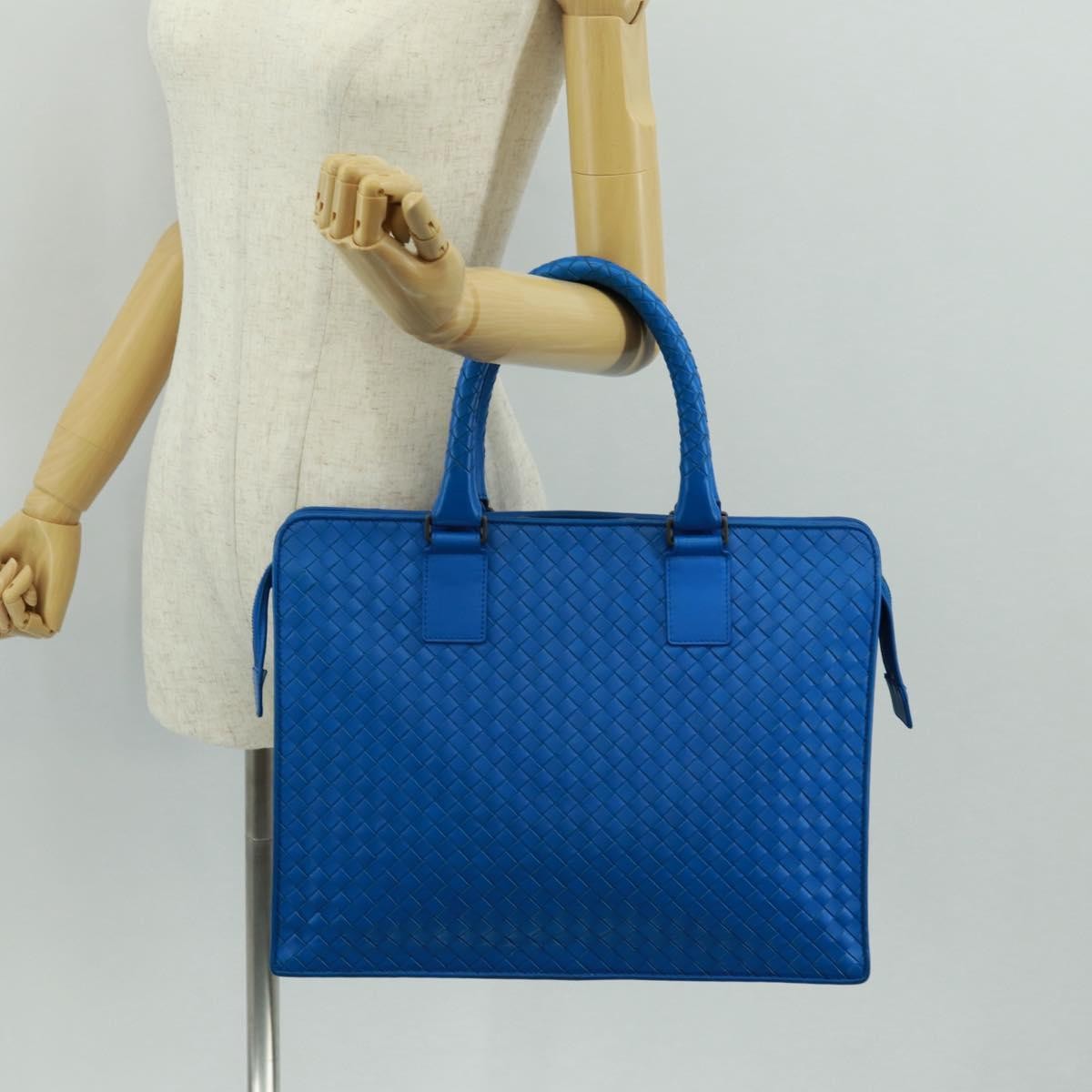 Bottega Veneta Top Zip Intrecciato Nappa Blue Leather Briefcase Bag (Pre-Owned)