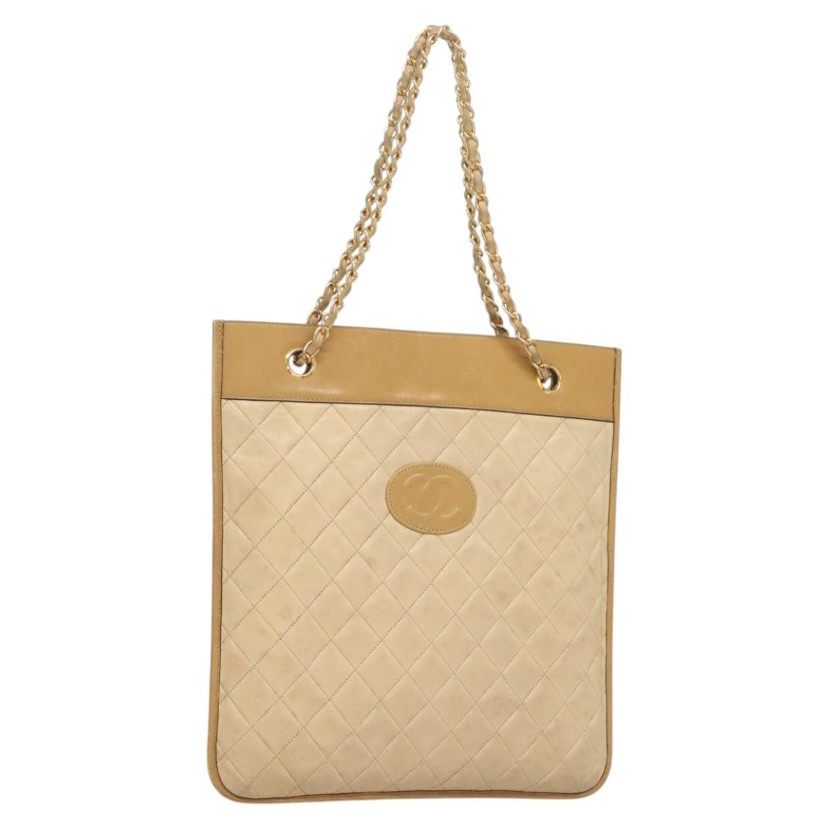 Chanel Chain Handle Leather Beige Leather Tote Bag Bag (Pre-Owned)