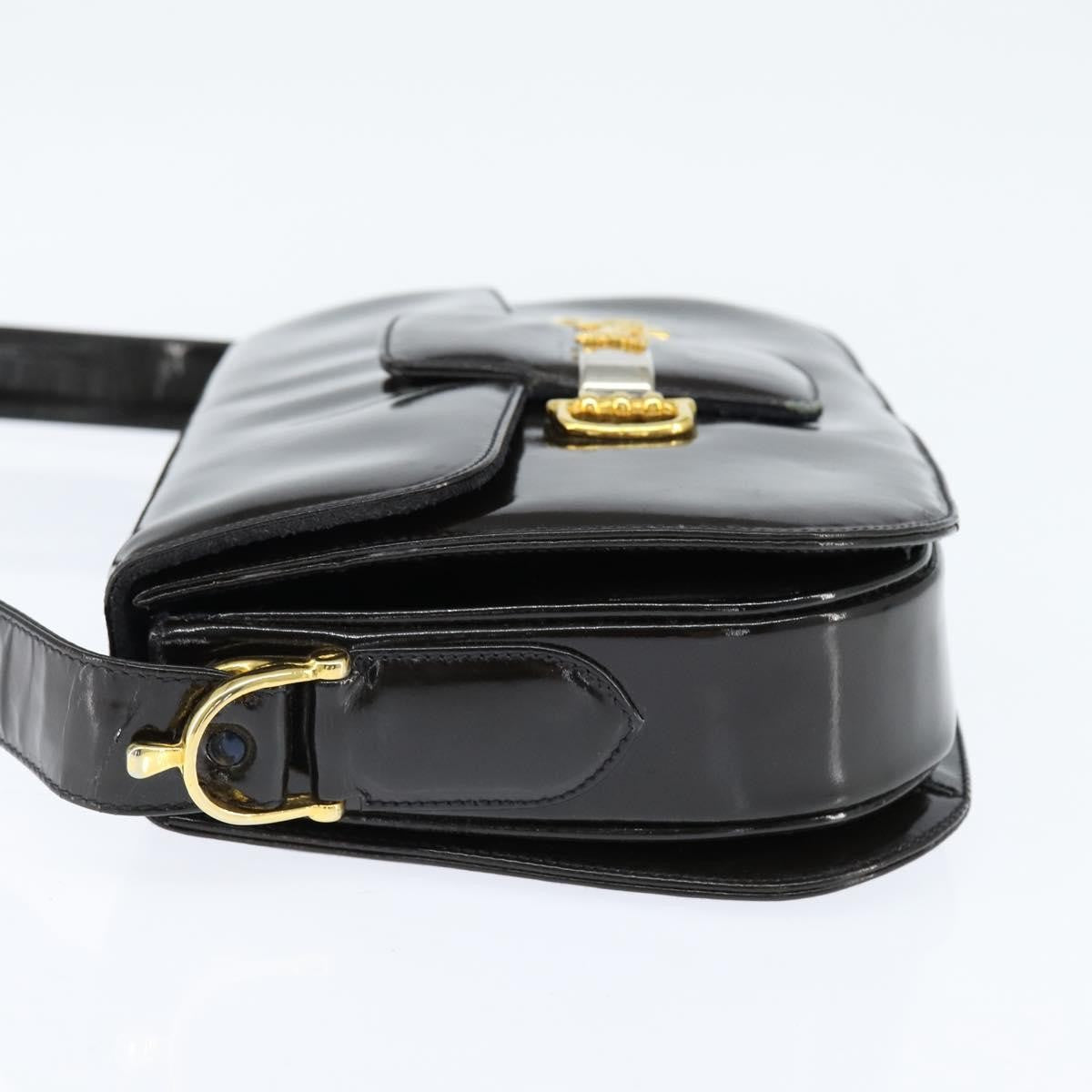 Celine Vintage Carriage Flap Clutch Leather Black Patent_Leather Shoulder Bag Bag (Pre-Owned)