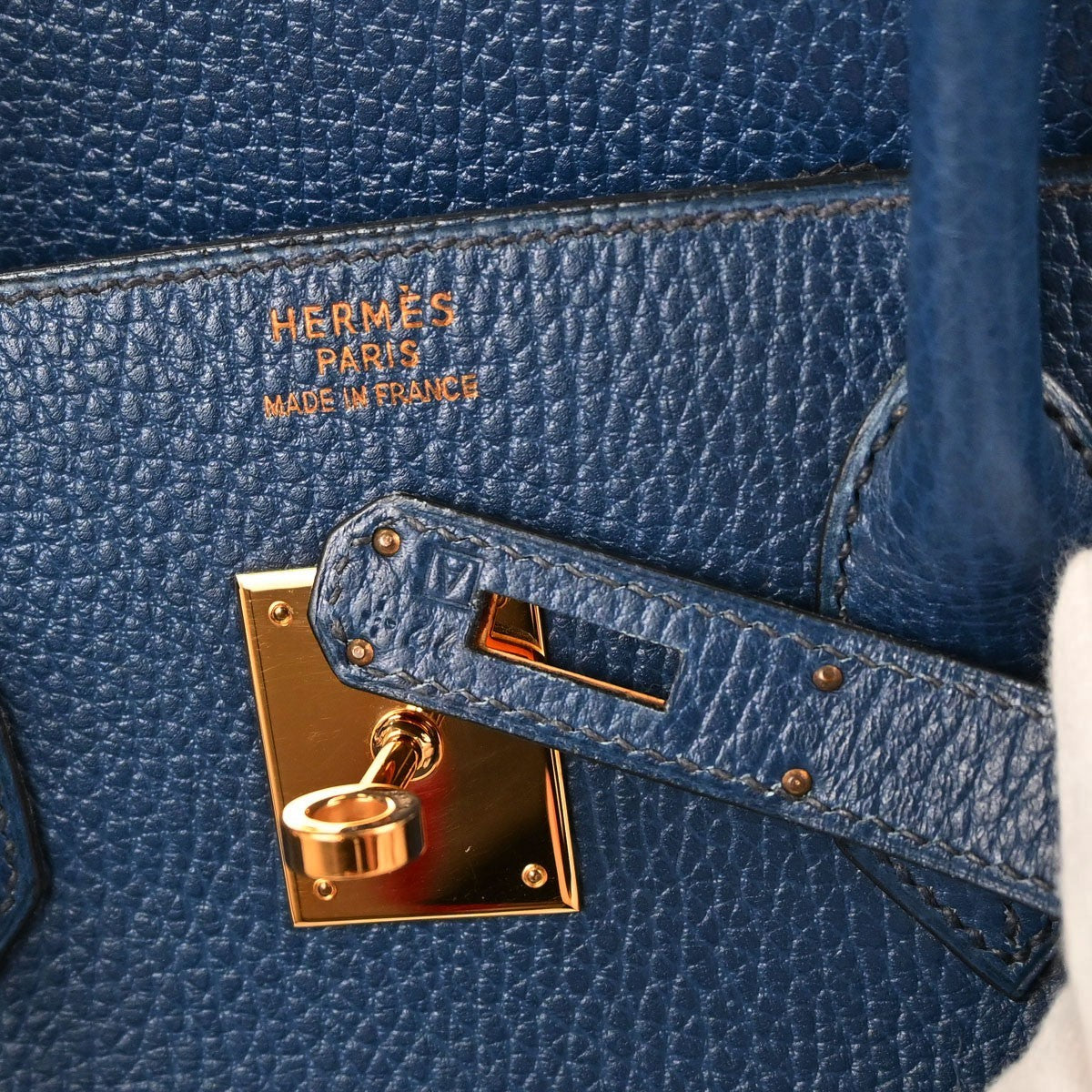 Hermes Birkin Blue Ardennes With Gold Hardware Blue Leather Handbag (Pre-Owned)