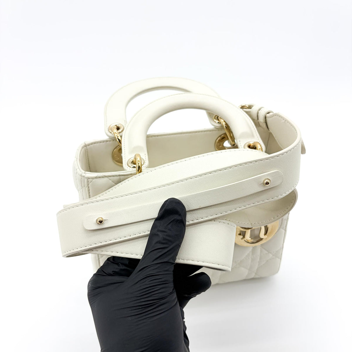 Christian Dior Lady Dior Grained Calfskin Gold Leather Handbag (Pre-Owned)