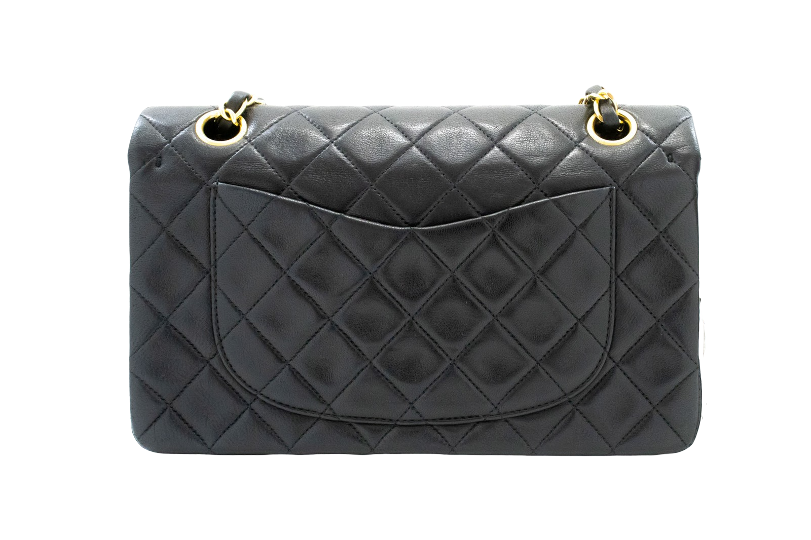 Chanel Vintage Classic Double Flap Quilted Lambskin Black Leather Shoulder Bag Bag (Pre-Owned)