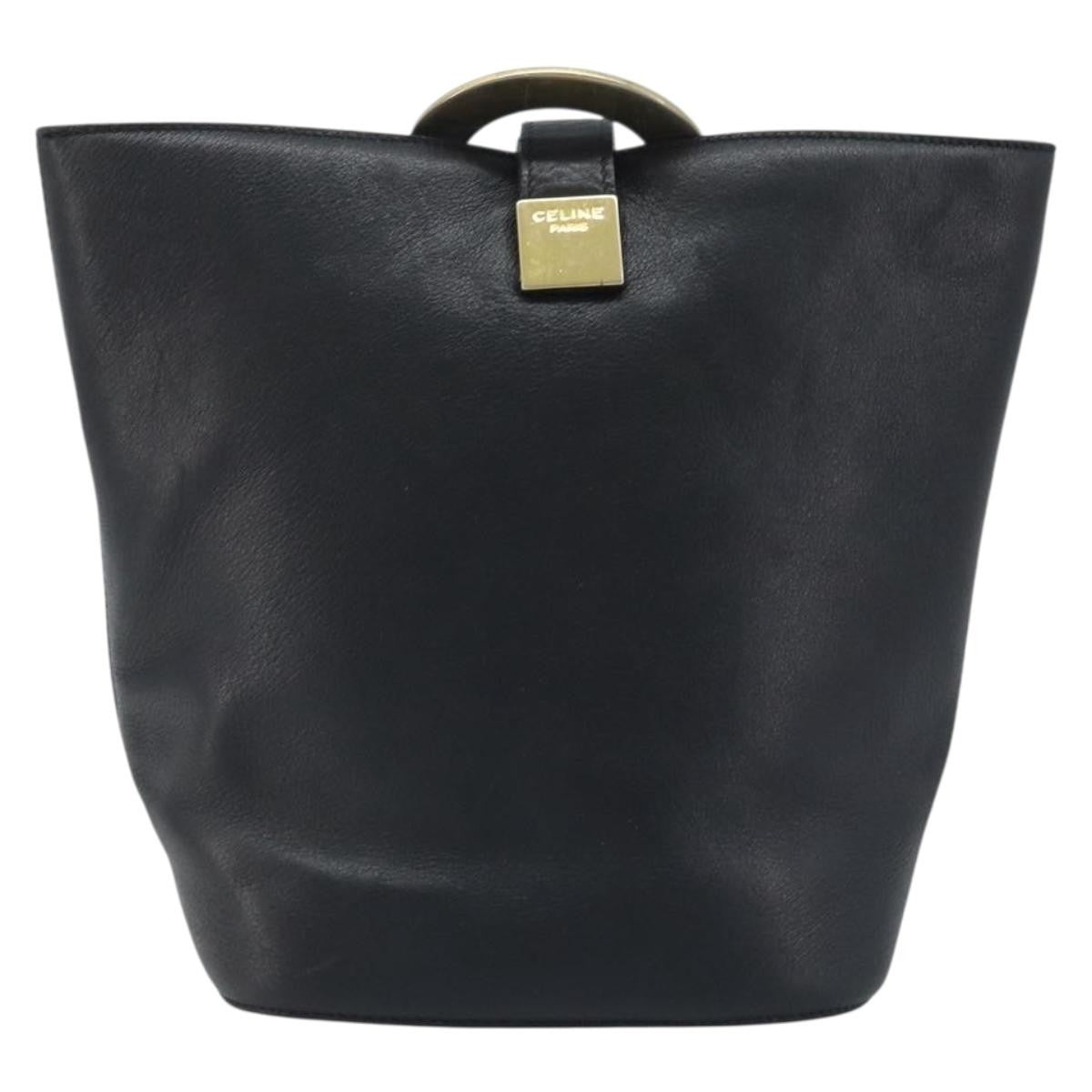 Celine Circle Logo Leather Black Leather Handbag (Pre-Owned)
