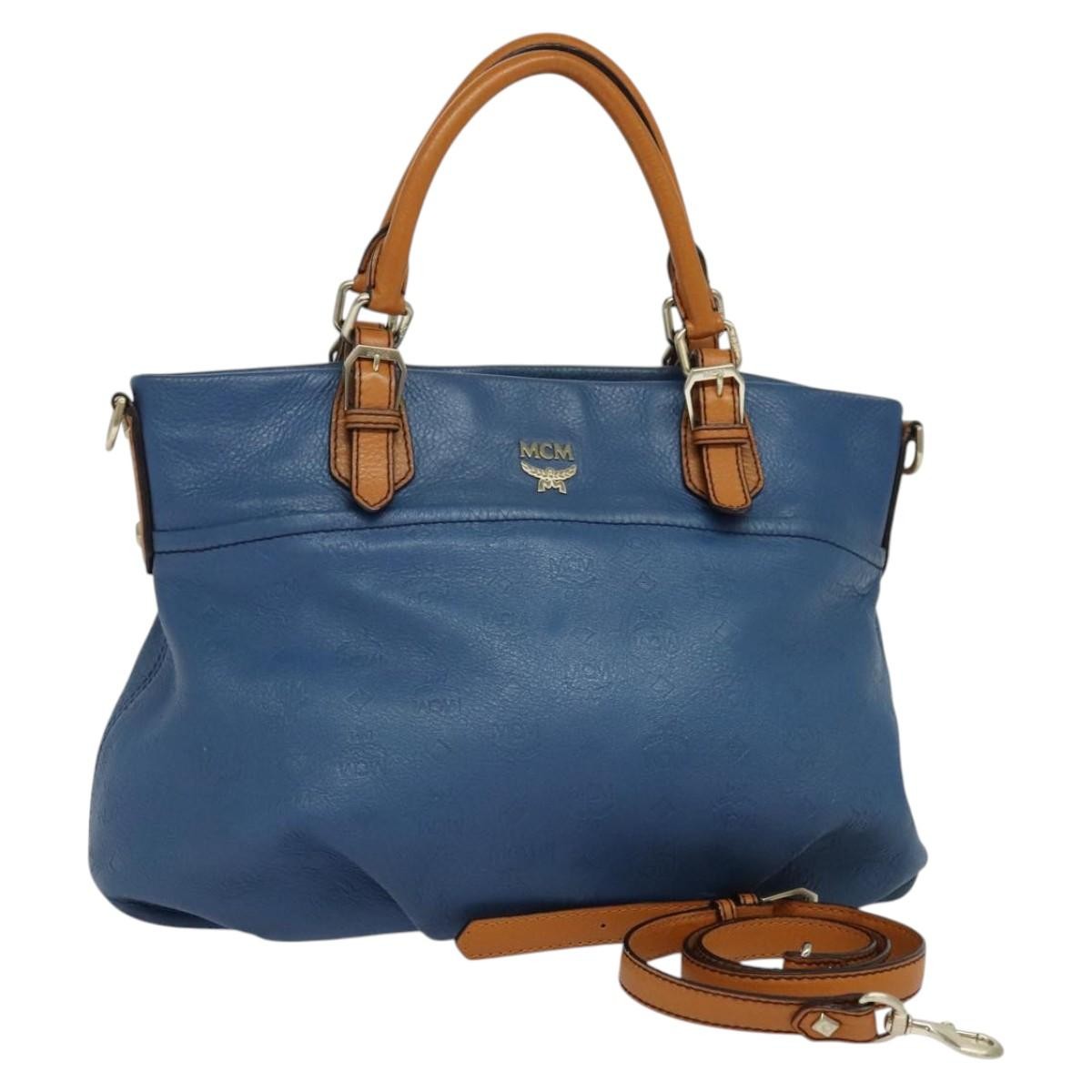 MCM Visetos Logogramme Leather Blue Leather Handbag (Pre-Owned)