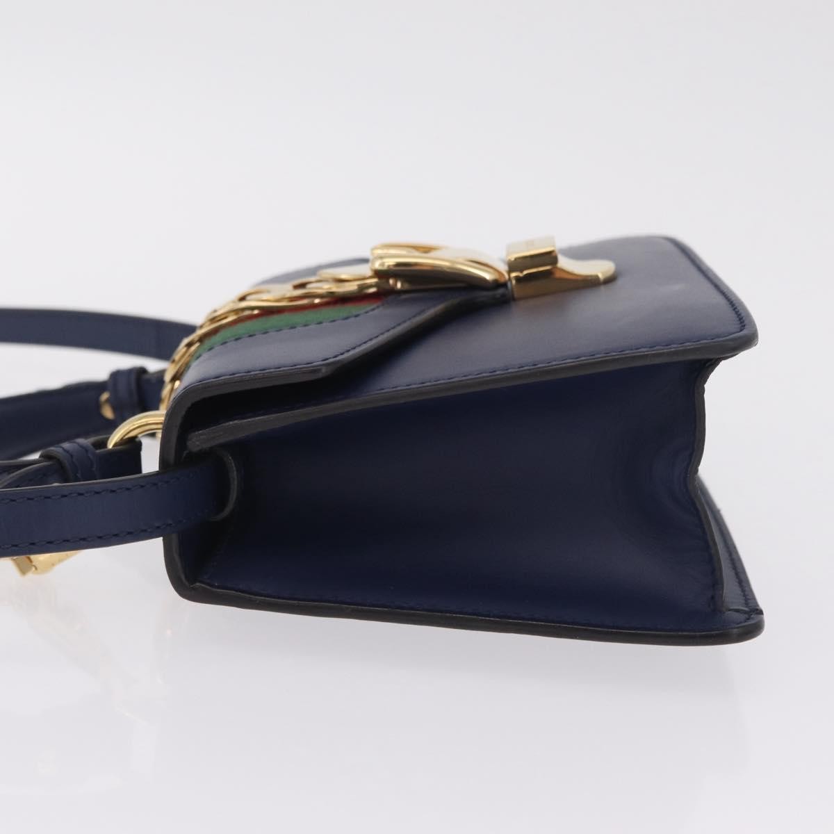 Gucci Sylvie Top Handle Leather Navy Leather Handbag (Pre-Owned)
