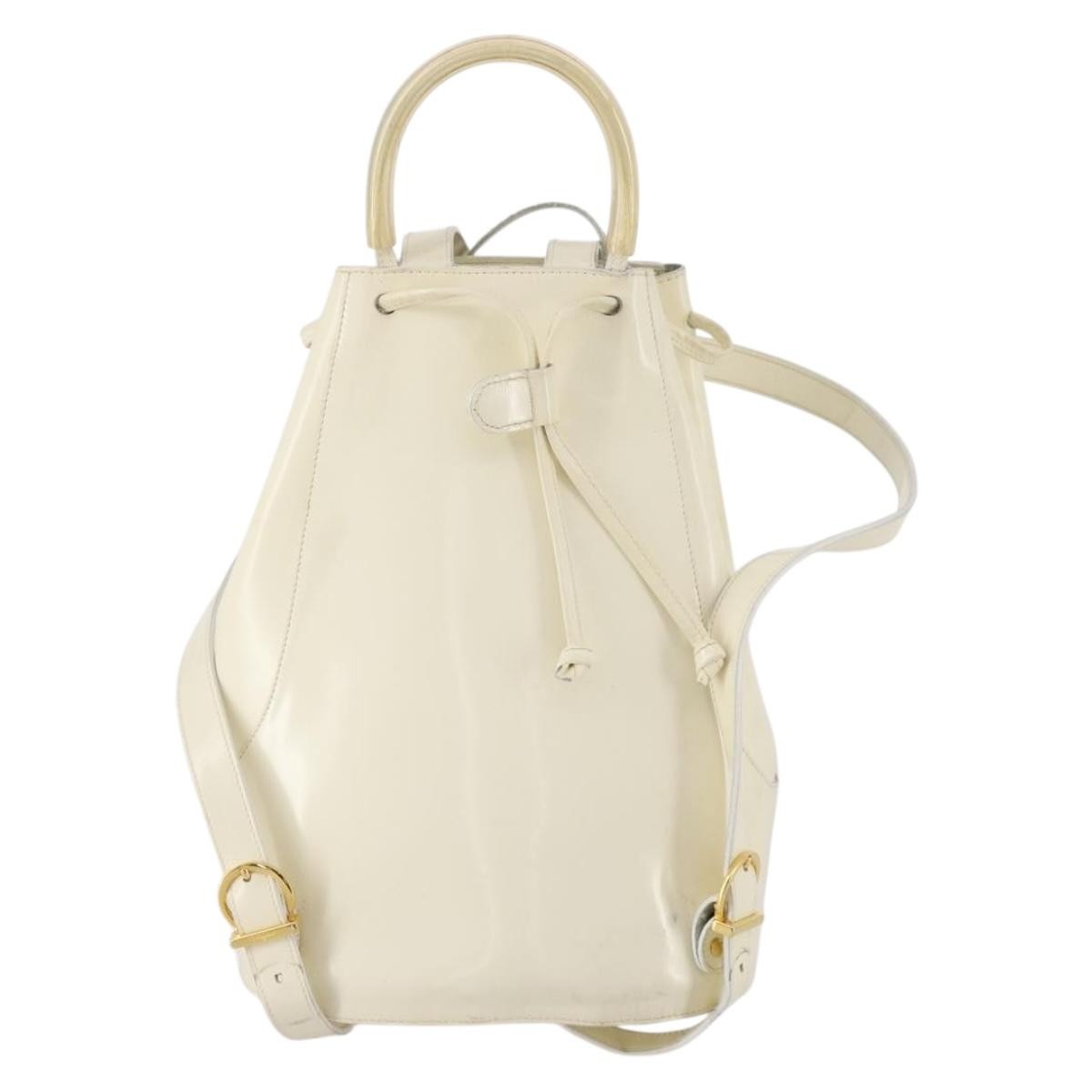 Salvatore Ferragamo Vintage Patent Leather White Patent_Leather Backpack Bag (Pre-Owned)