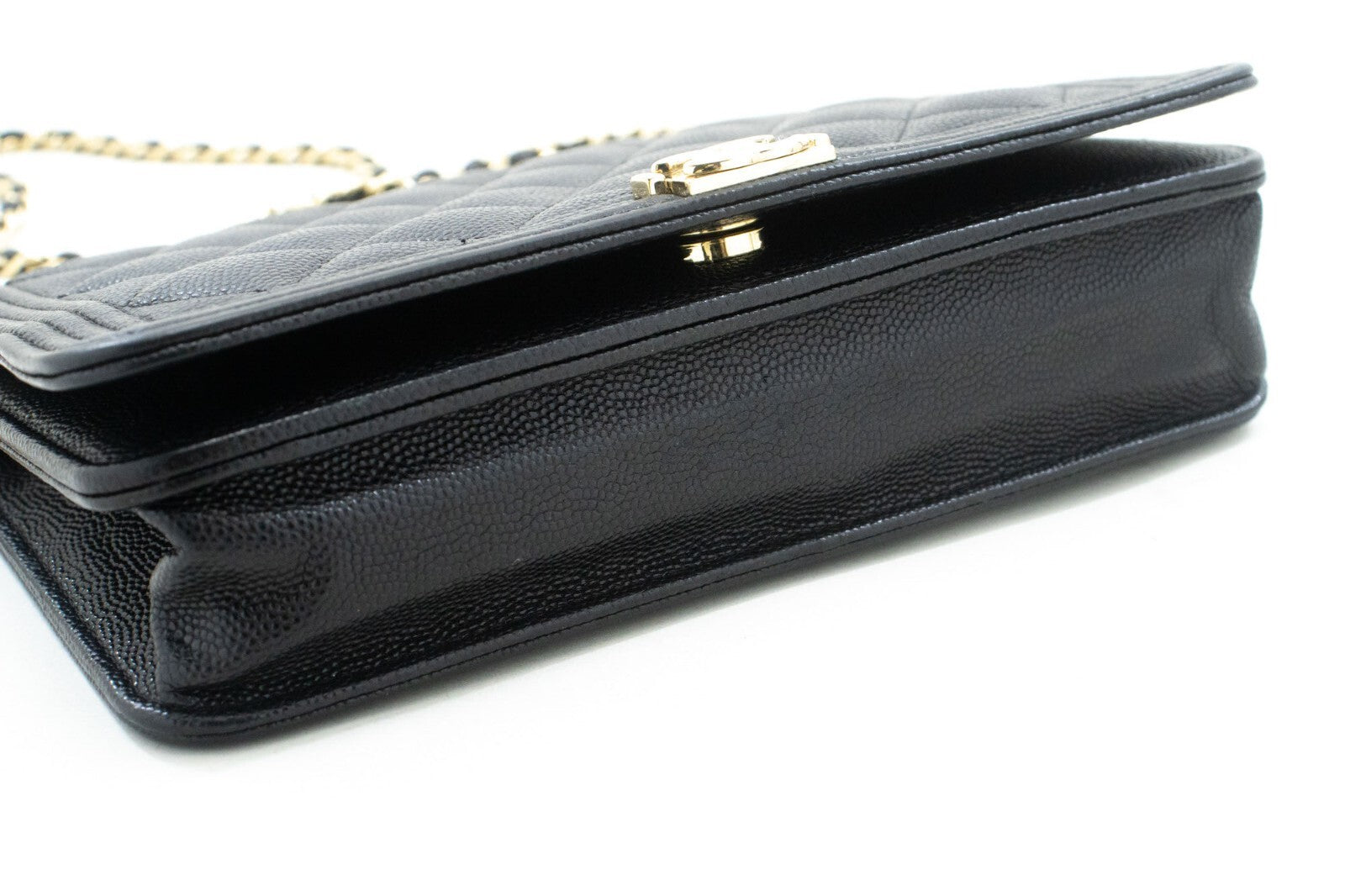 Chanel Boy Wallet On Chain Quilted Caviar Black Calfskin Wallets Accessory (Pre-Owned)