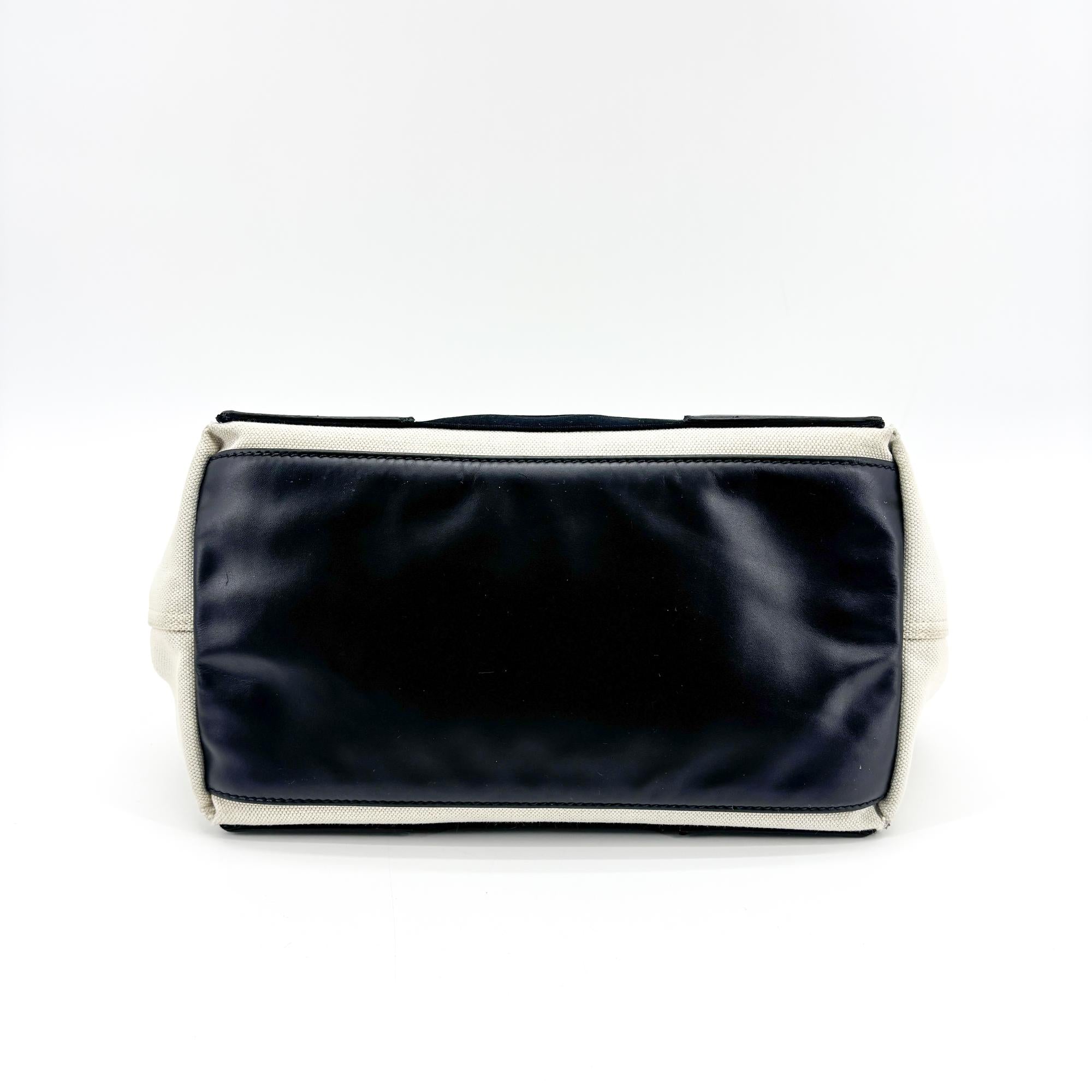 Balenciaga Navy Cabas Canvas With Leather Black Canvas Tote Bag Bag (Pre-Owned)