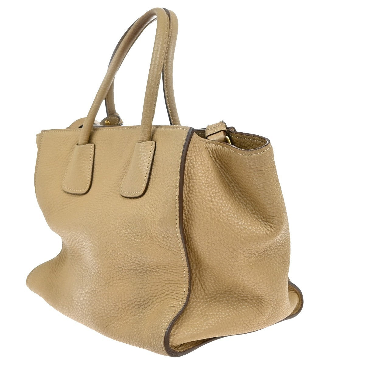 Prada Front Pocket Wing Convertible Vitello Daino Beige Leather Tote Bag Bag (Pre-Owned)