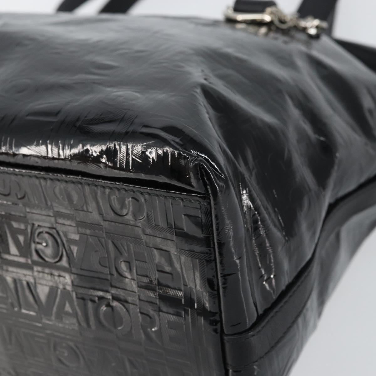 Salvatore Ferragamo Gancini Tote Patent Leather Black Patent_Leather Tote Bag Bag (Pre-Owned)
