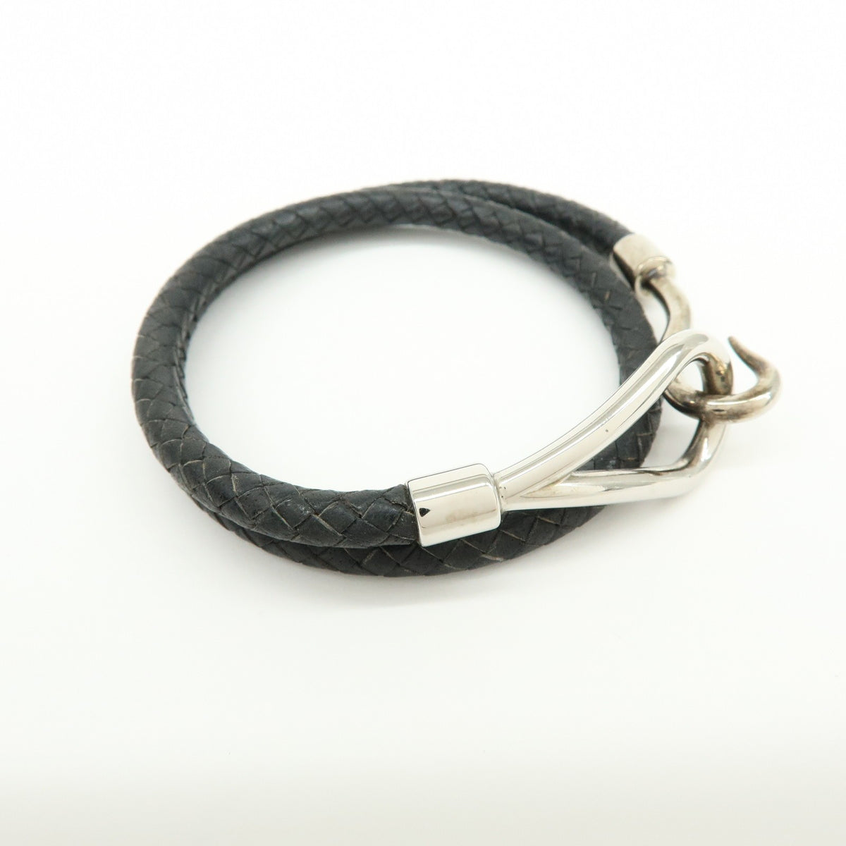 Hermes Jumbo Hook Double Tour Leather And Metal Black Leather Bracelet Jewelry (Pre-Owned)