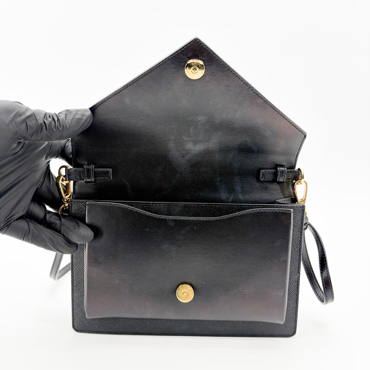 Prada Envelope Clutch Saffiano Leather Black Leather Clutche & Pouche Bag (Pre-Owned)