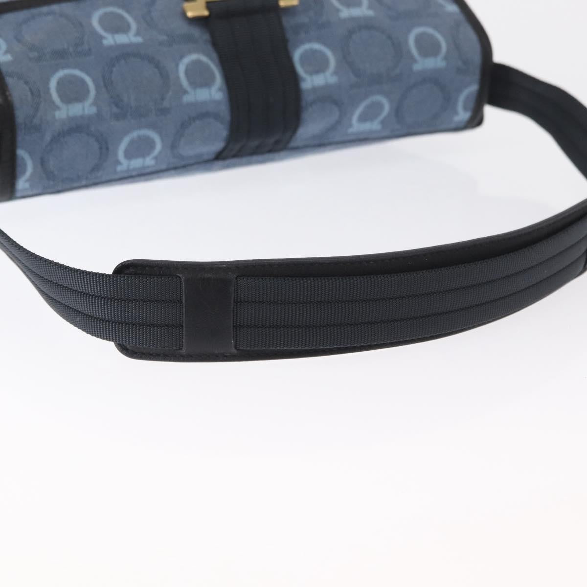 Salvatore Ferragamo Gancini Canvas Navy Canvas Shoulder Bag Bag (Pre-Owned)