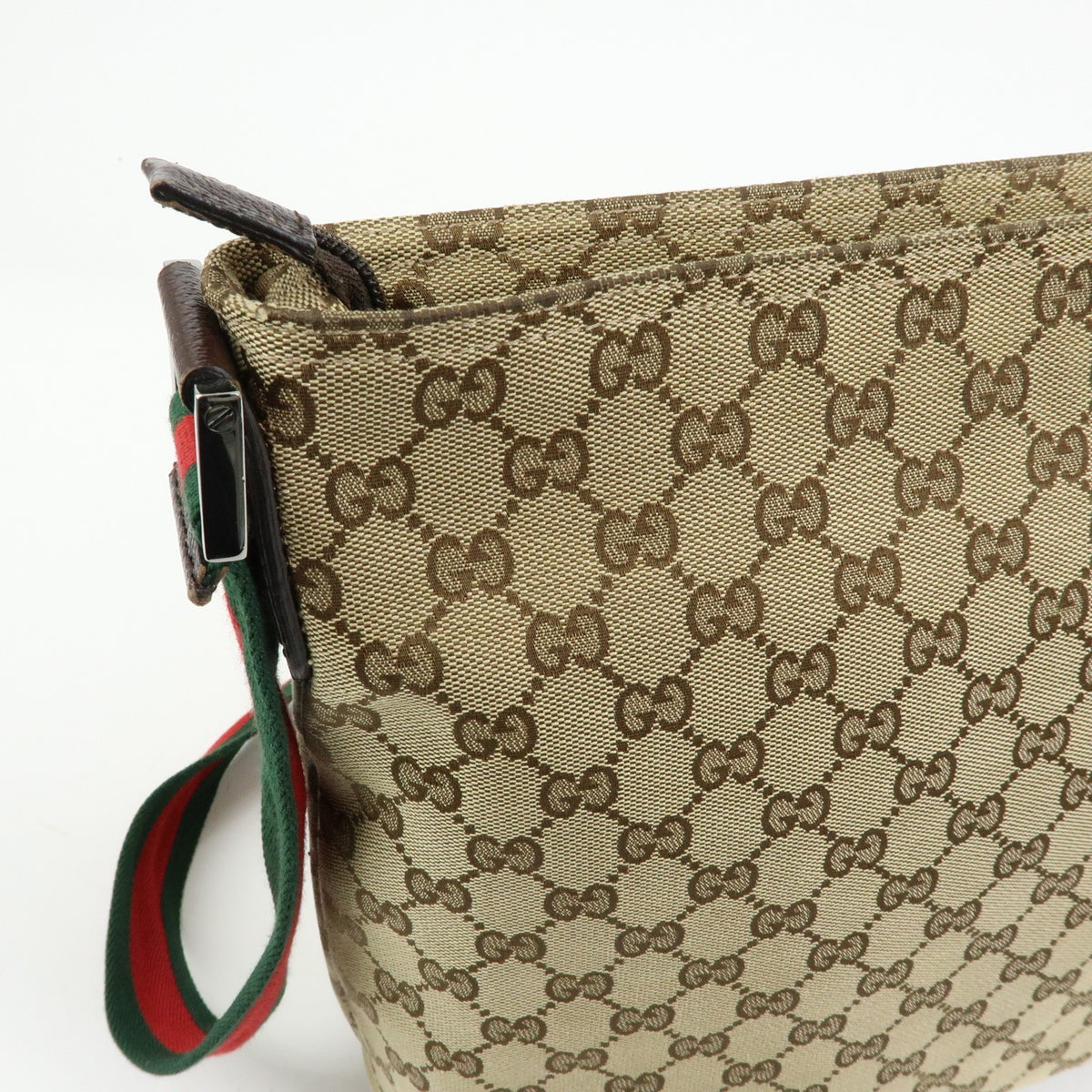 Gucci Web Strap Messenger Gg Canvas Beige Canvas Handbag (Pre-Owned)