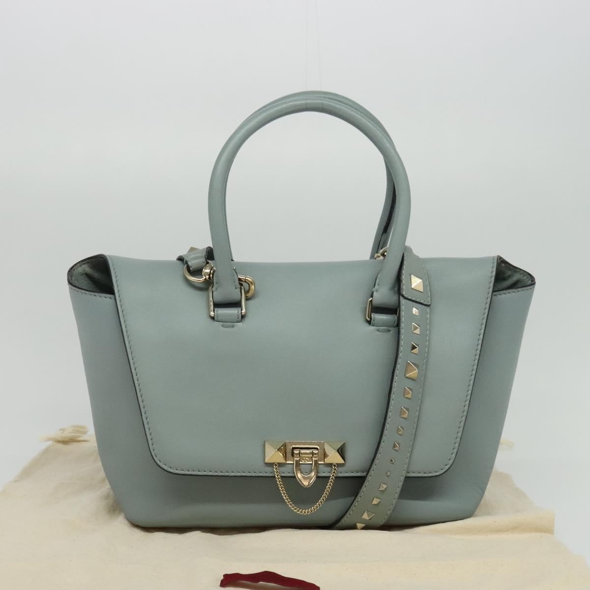 Valentino Garavani Demilune Flap Satchel Leather Blue Leather Bag (Pre-Owned)