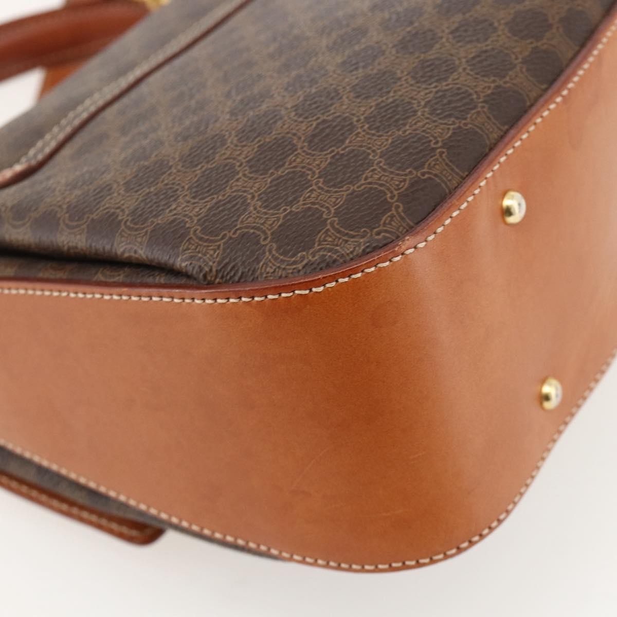 Celine Vintage Convertible Top Handle Macadam Coated Canvas Brown Pvc Handbag (Pre-Owned)
