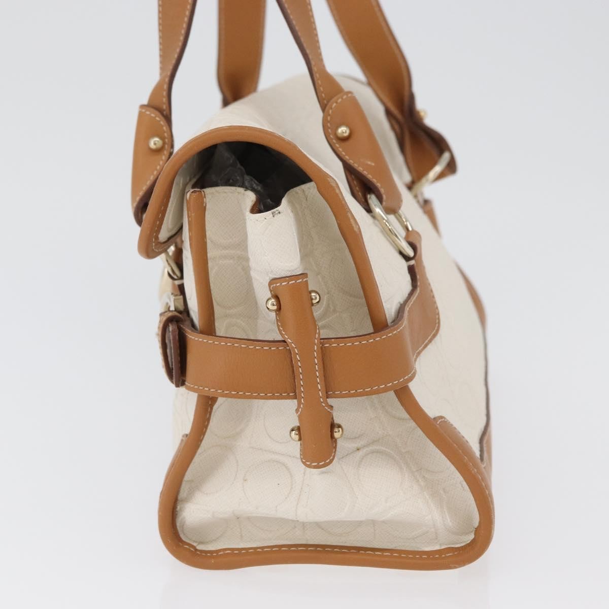 Salvatore Ferragamo Gancini Top Handle Canvas White Pvc Handbag (Pre-Owned)