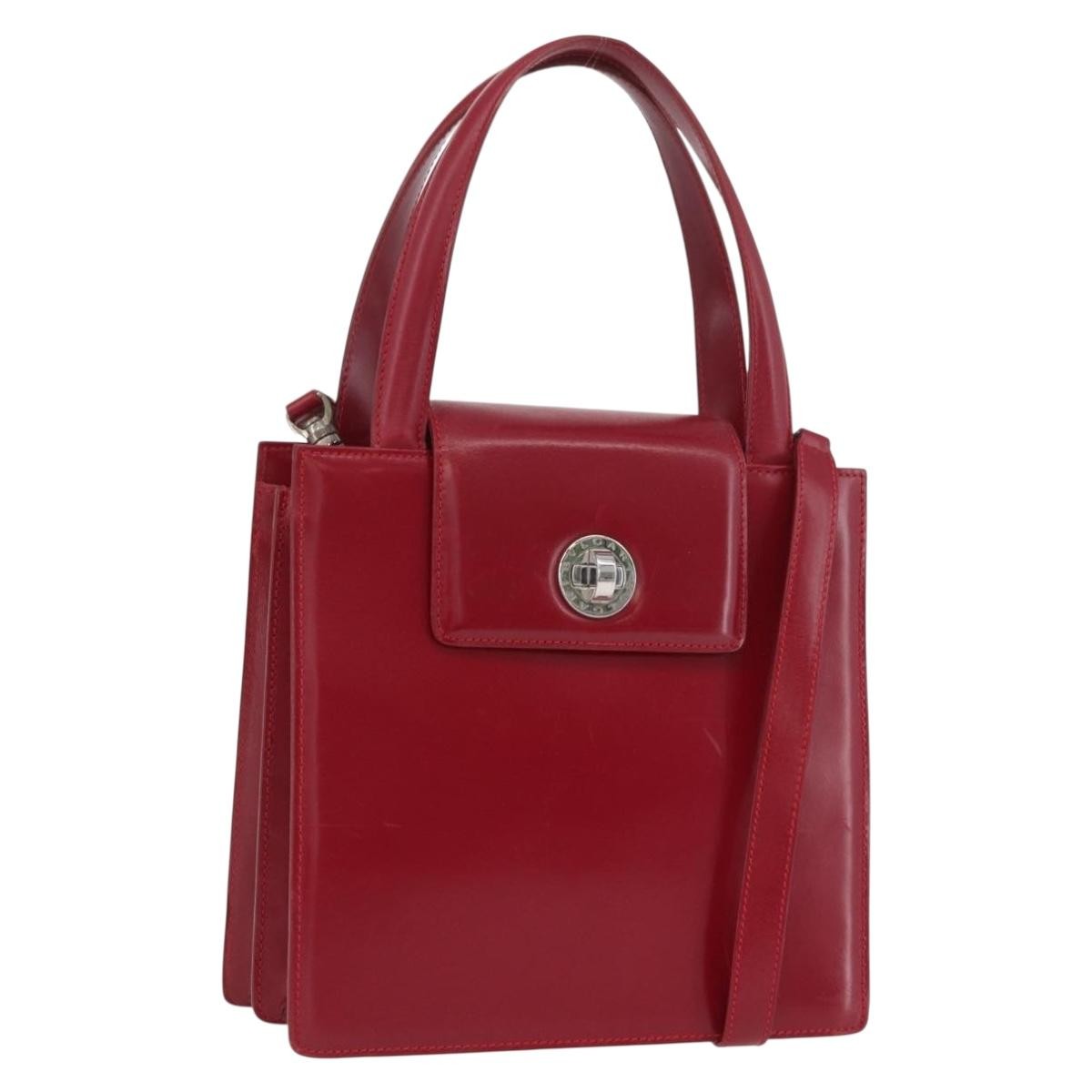 Bvlgari Top Handle Leather Red Leather Handbag (Pre-Owned)