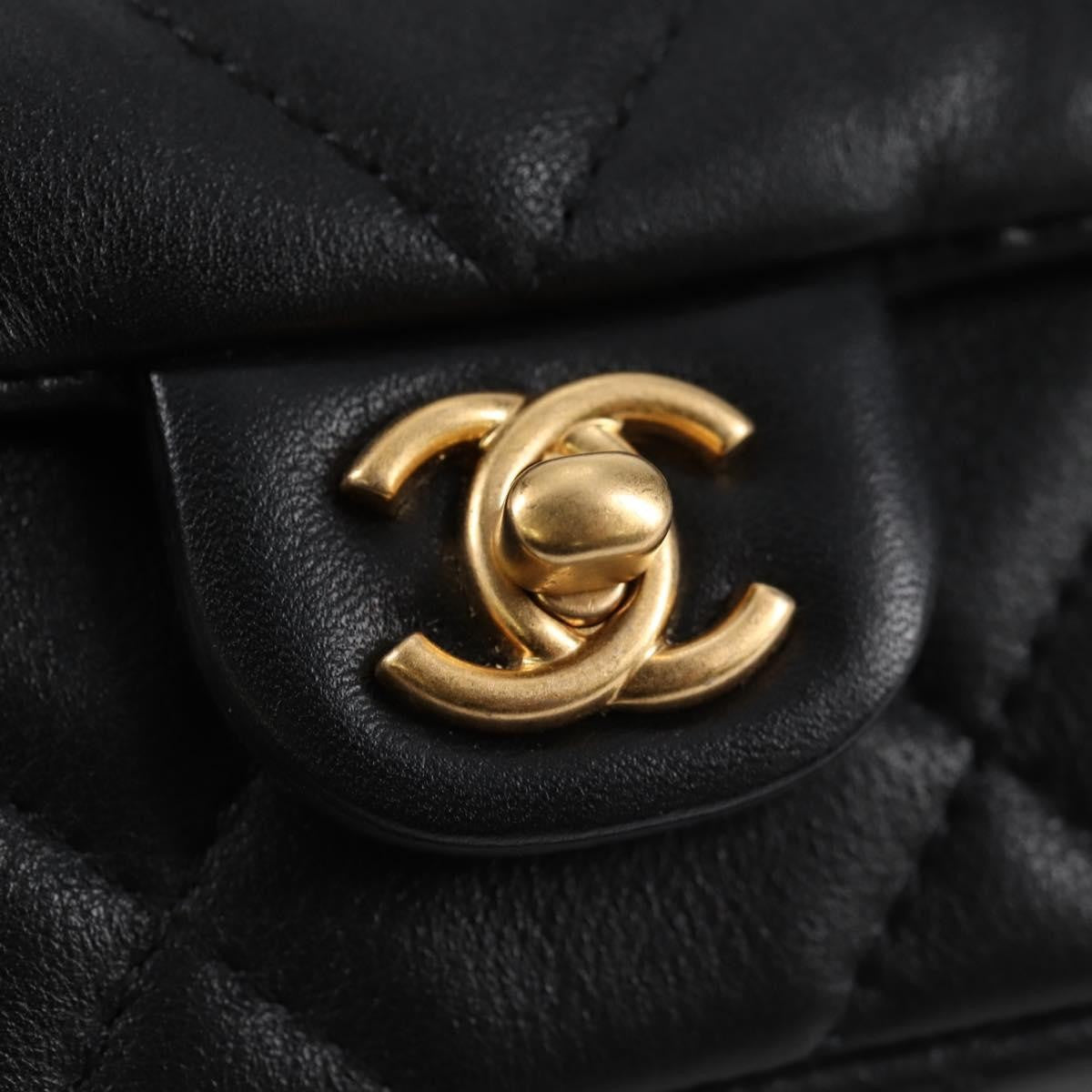 Chanel Lady Handle Flap Card Holder On Chain Quilted Calfskin Black Leather Bag (Pre-Owned)