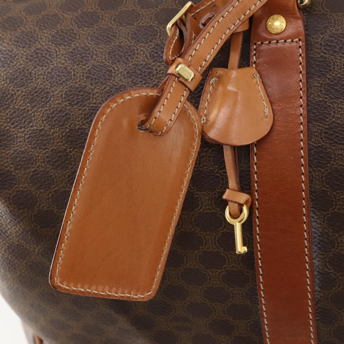 Celine Vintage Duffle Canvas And Leather Brown Canvas Travel Bag Bag (Pre-Owned)