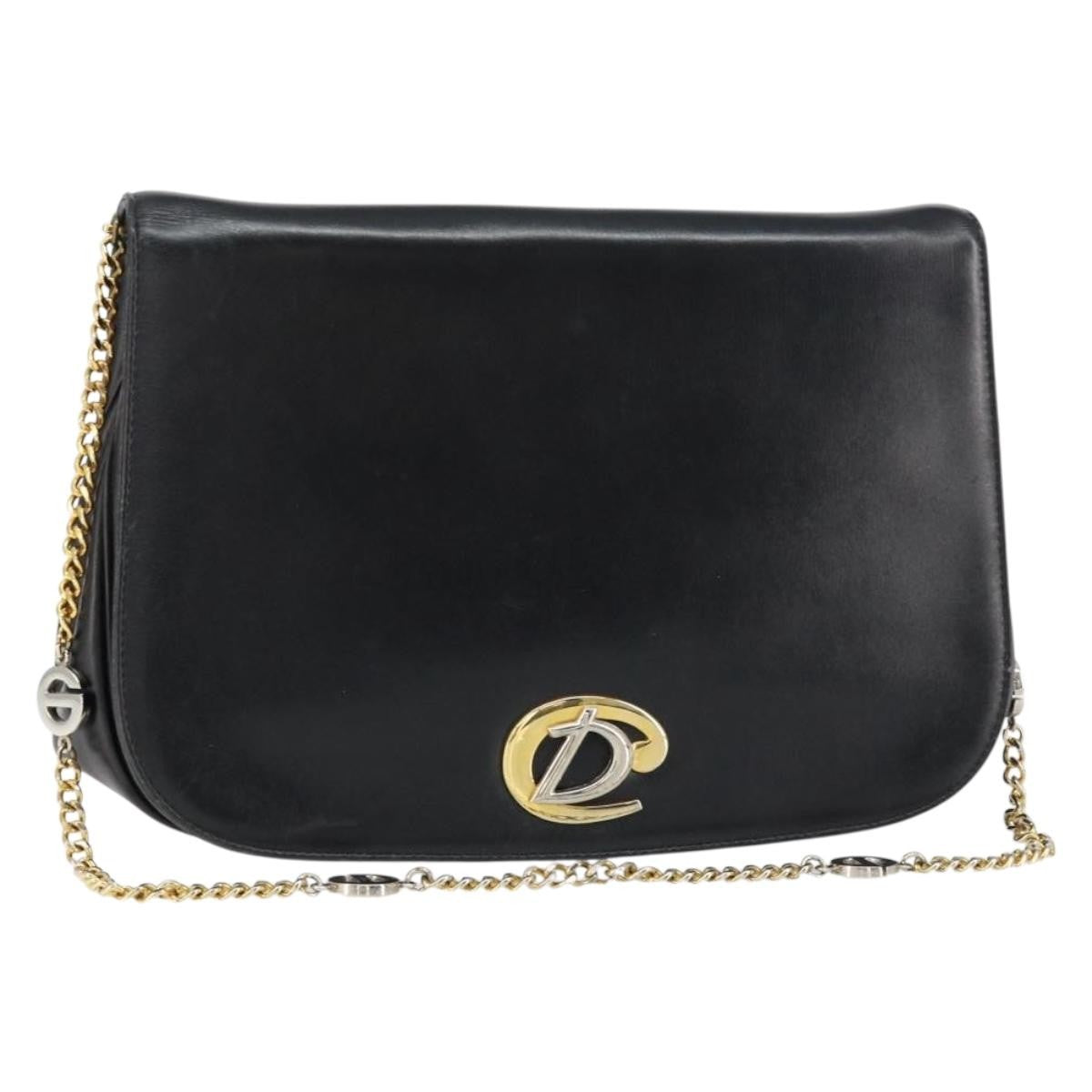 Christian Dior Vintage Chain Flap Diorissimo Canvas Black Leather Shoulder Bag Bag (Pre-Owned)