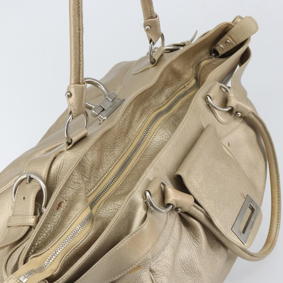 Salvatore Ferragamo Gancini Leather Gold Leather Handbag (Pre-Owned)