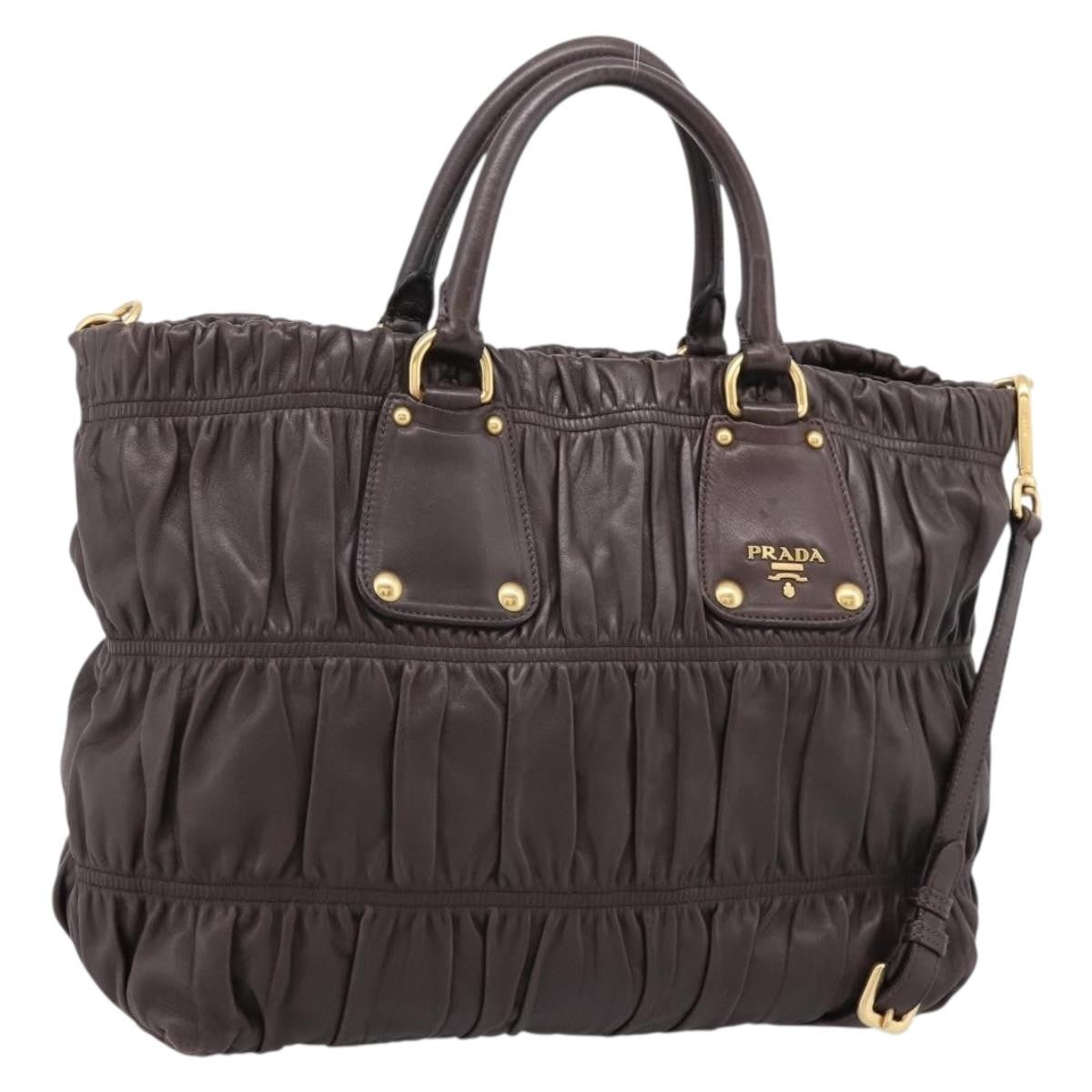 Prada Gaufre Nappa Leather Brown Leather Tote Bag Bag (Pre-Owned)