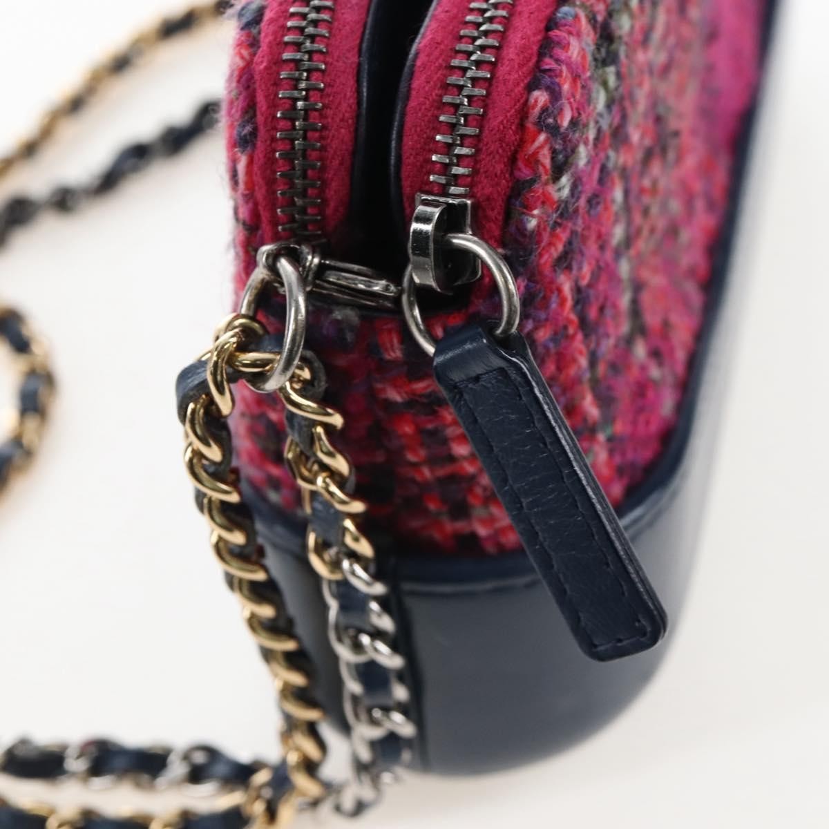 Chanel Gabrielle Double Zip Clutch With Chain Quilted Tweed Pink Tweed Clutche & Pouche Bag (Pre-Owned)