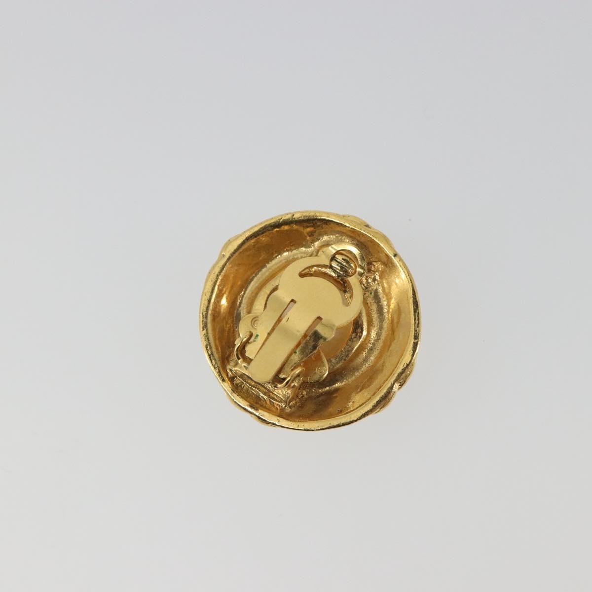 Chanel Vintage Round Cc Clip-On Metal With Faux Pearl Gold Metal Earrings Jewelry (Pre-Owned)