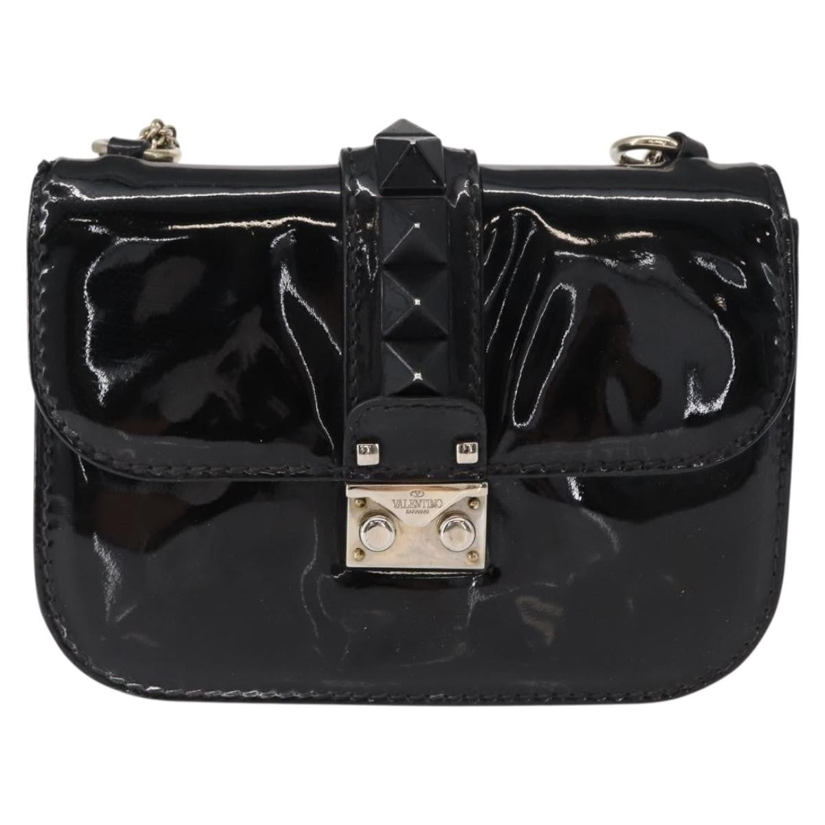 Valentino Garavani Glam Lock Patent Black Patent_Leather Shoulder Bag Bag (Pre-Owned)