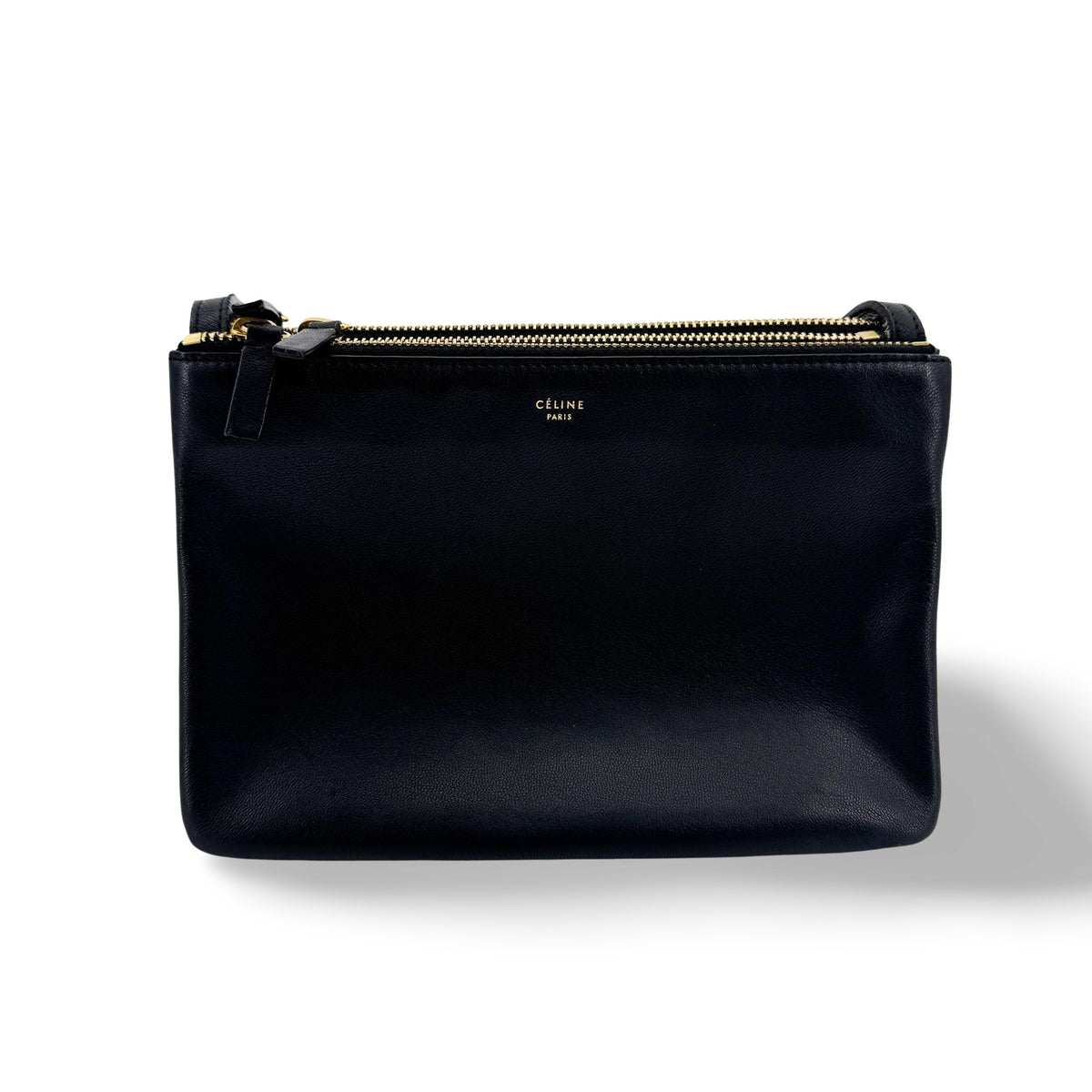Celine Trio Zip Clutch Leather Black Leather Clutche & Pouche Bag (Pre-Owned)