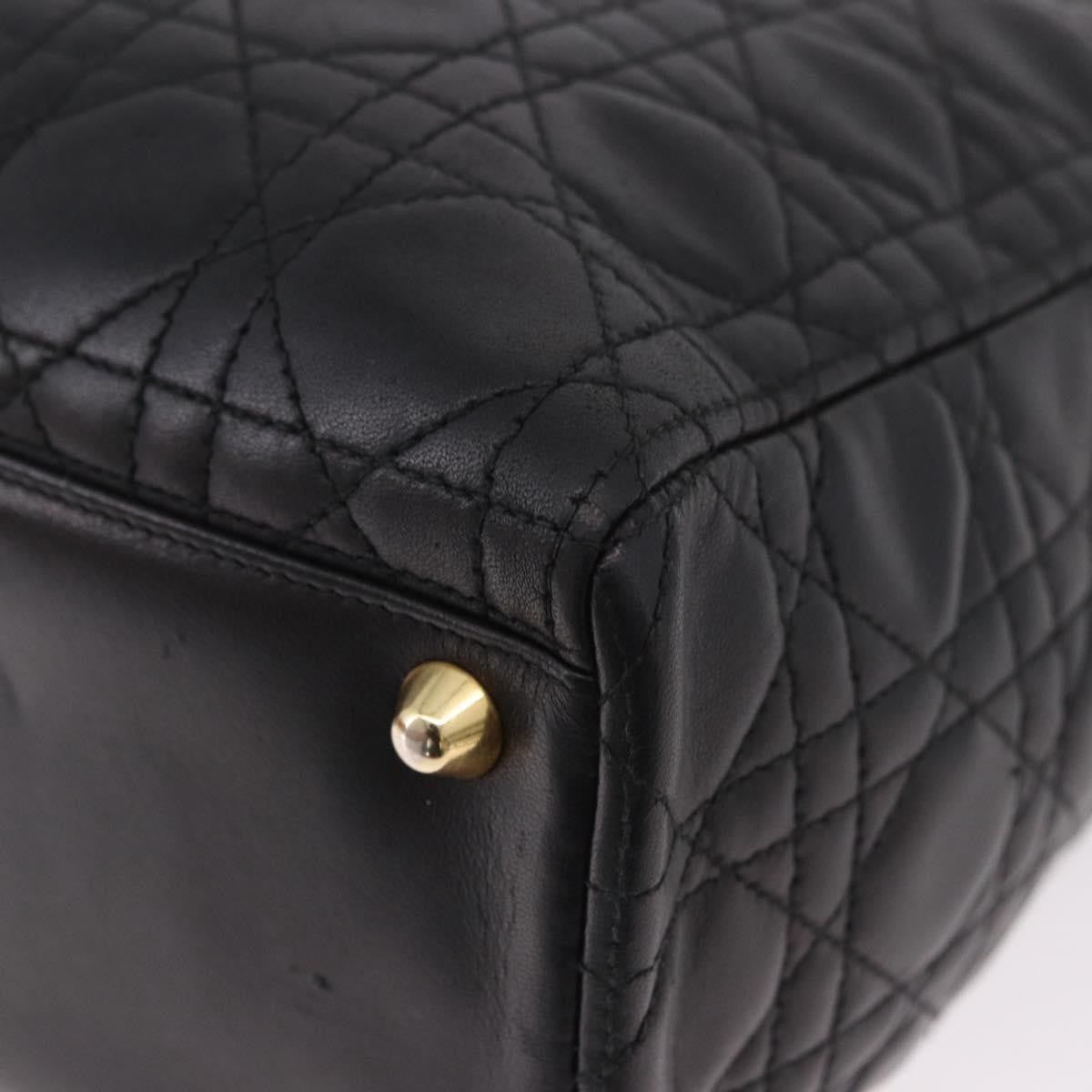 Christian Dior Vintage Lady Dior Leather Black Leather Handbag (Pre-Owned)