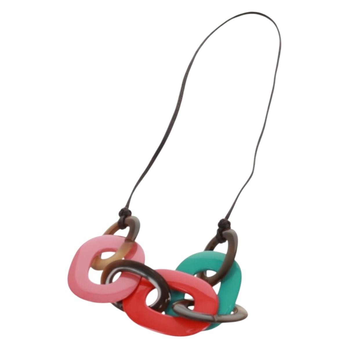 Hermes Karamba Lacquered Buffalo Horn And Waxed Cotton Multicolour Plastic Necklace Jewelry (Pre-Owned)