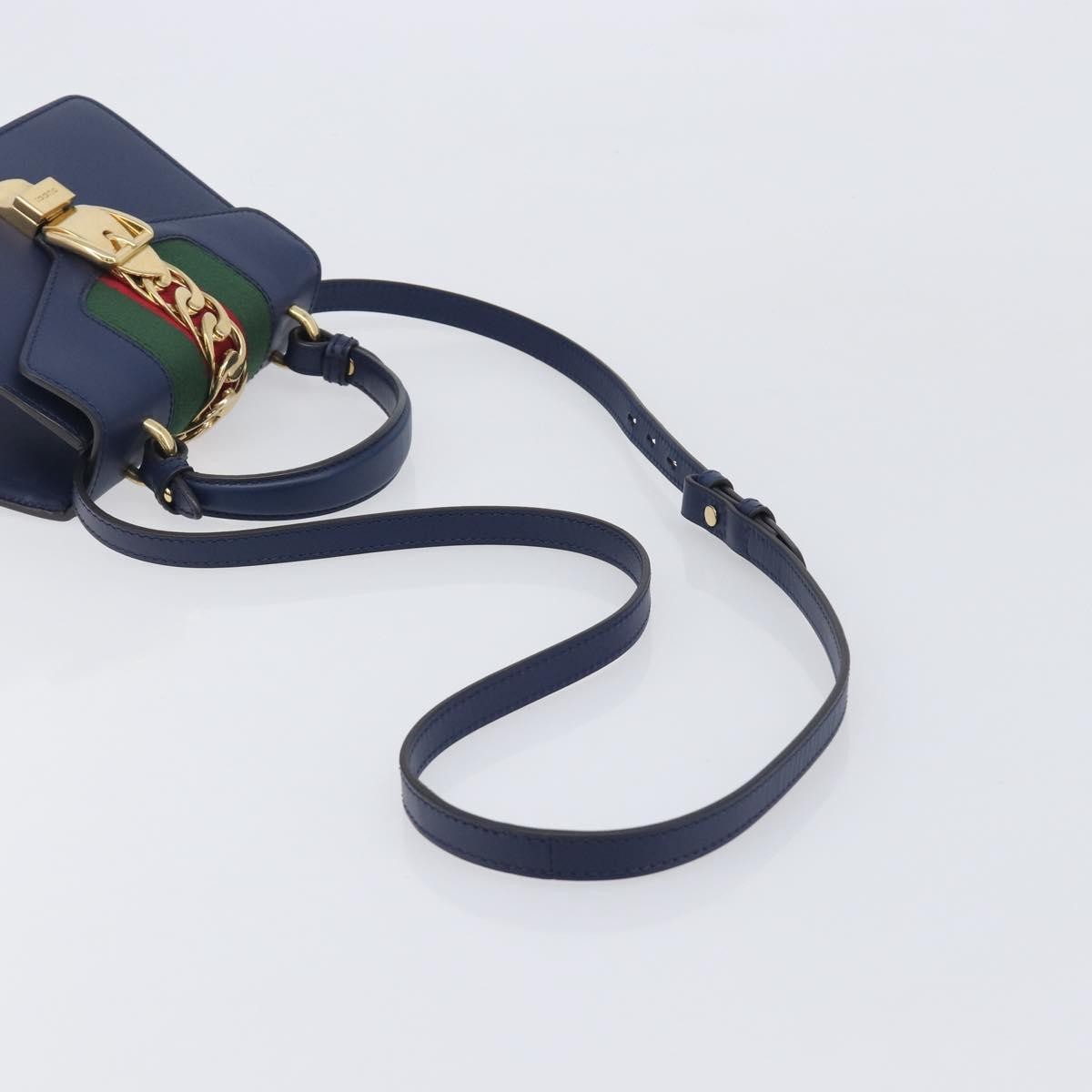 Gucci Sylvie Top Handle Leather Navy Leather Handbag (Pre-Owned)