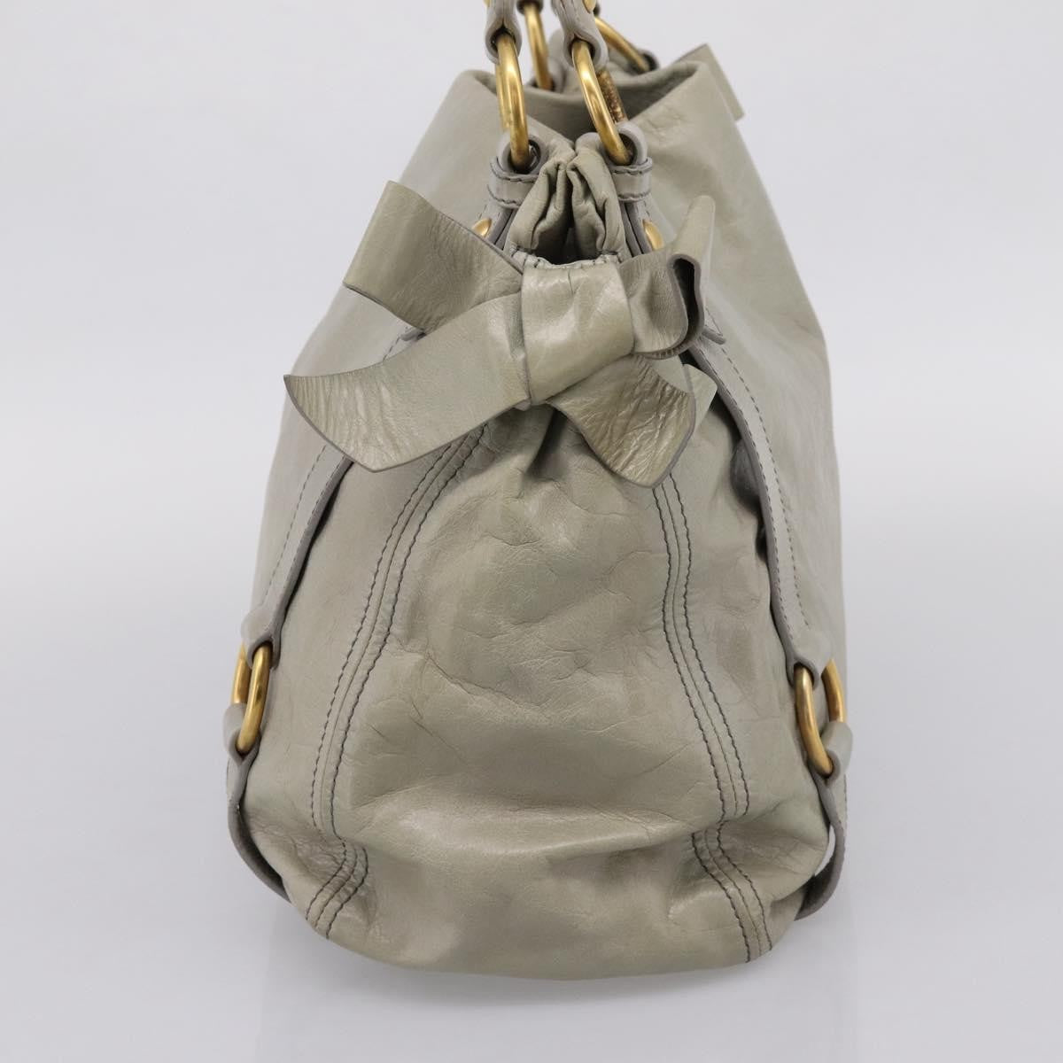 Miu Miu Bow Satchel Cervo Leather Gray Leather Handbag (Pre-Owned)