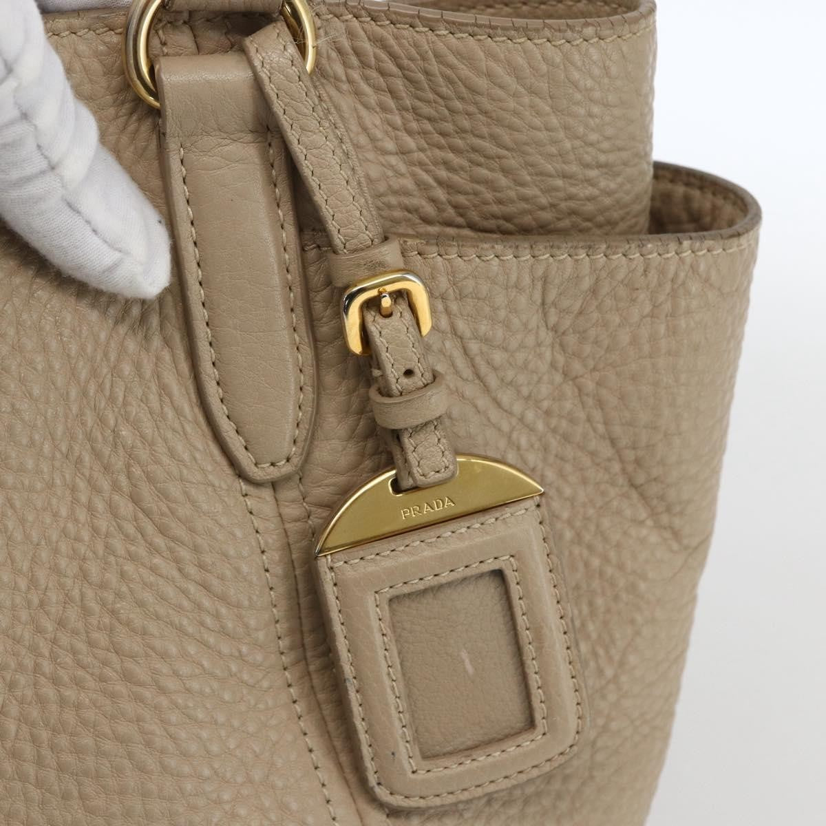 Prada Side Pocket Convertible Vitello Daino Beige Leather Tote Bag Bag (Pre-Owned)