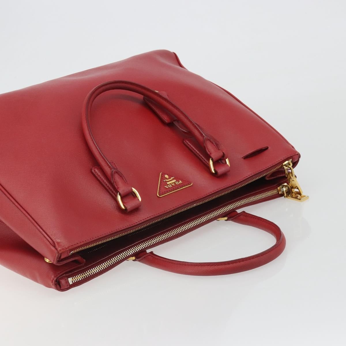 Prada Double Zip Lux Tote Saffiano Leather Red Leather Handbag (Pre-Owned)